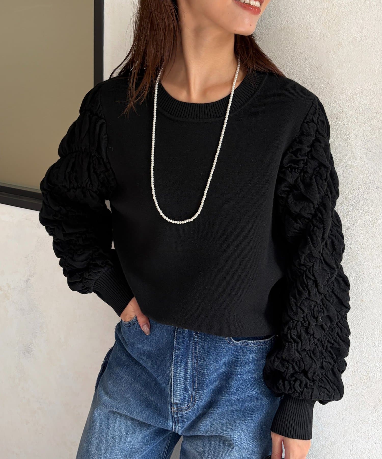 Chez toi(シェトワ) スムース天竺シャーリングニットプルオーバー