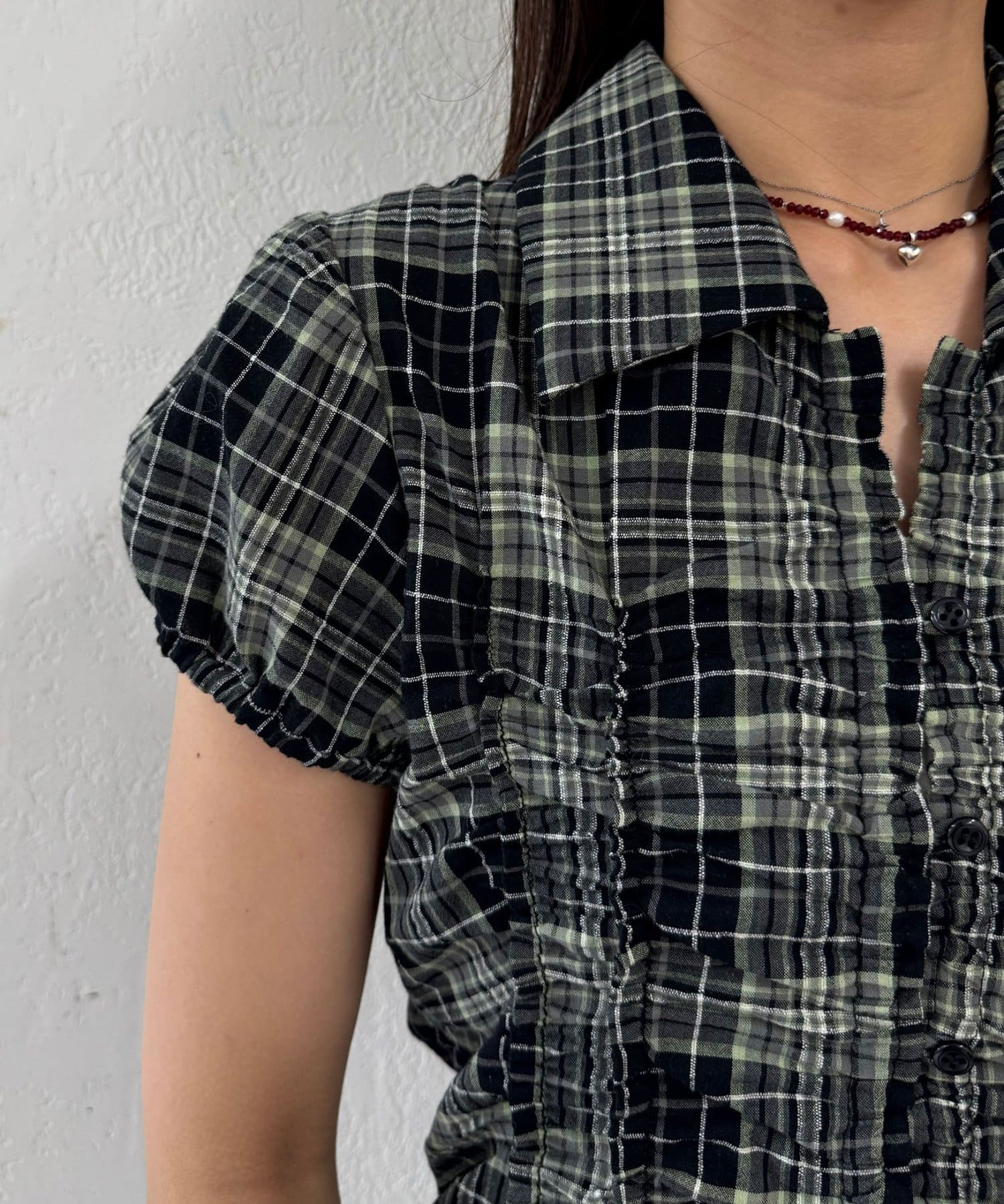 CIAOPANIC(チャオパニック) 【♡20で1500円OFFクーポン！？】チェックシャーリングコンパクトシャツ