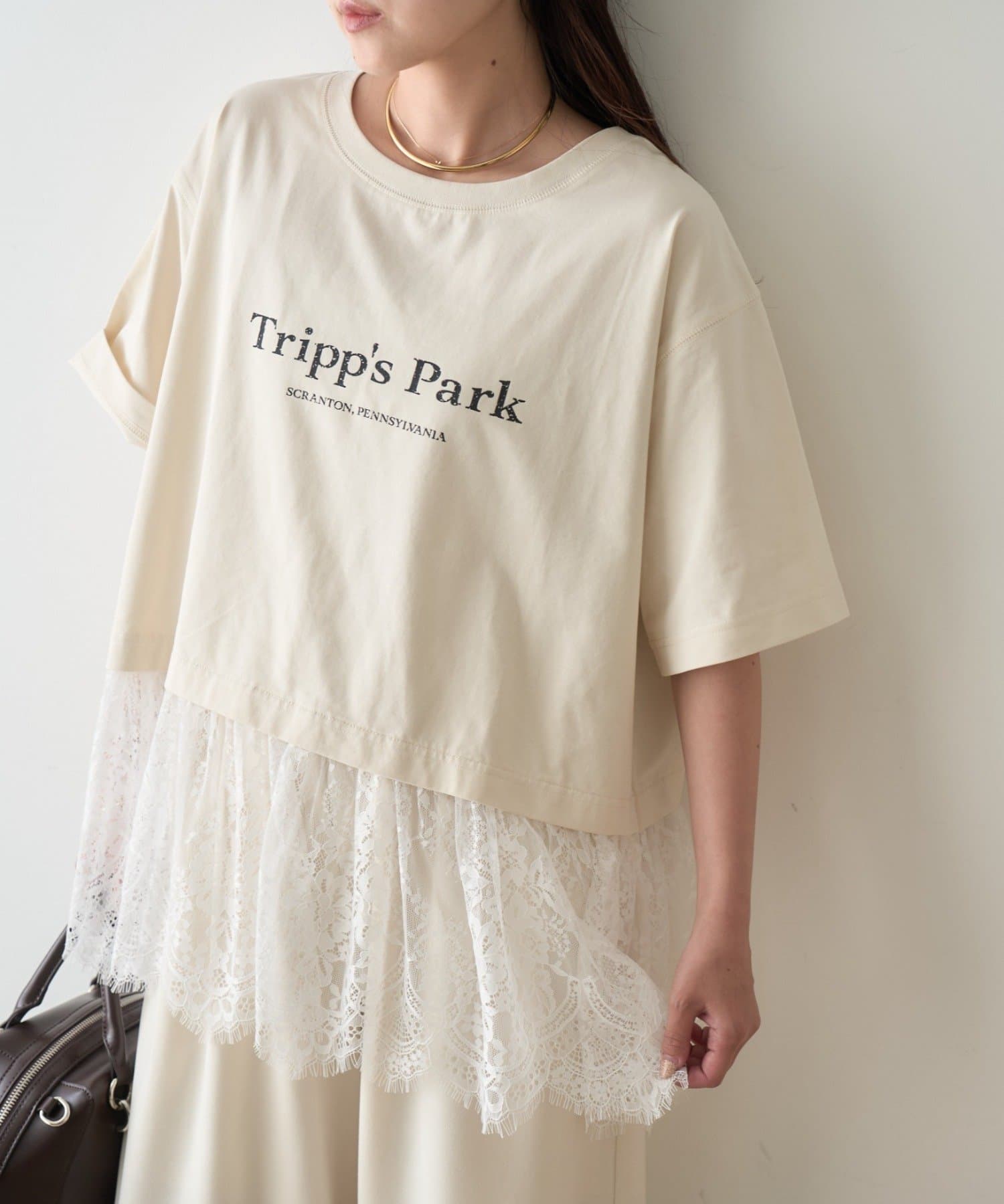 CIAOPANIC TYPY(チャオパニックティピー) 【接触冷感/全方位着映え】裾レースドッキング半袖ロゴTee