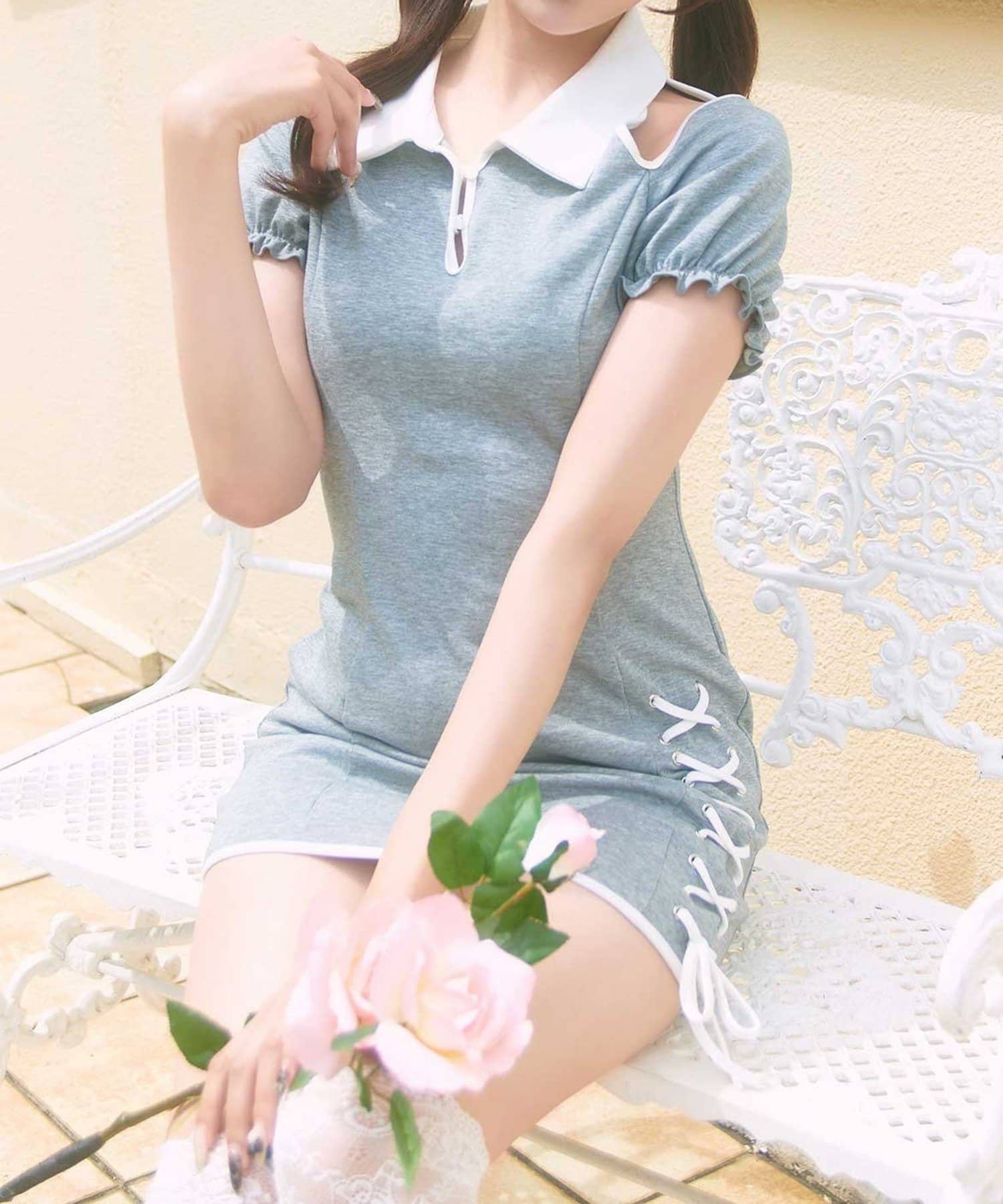 NICE CLAUP / OLIVE des OLIVE OUTLET(ナイスクラップ  / オリーブ デ オリーブ アウトレット) 【Belle Charme】レースアップポロミニワンピース