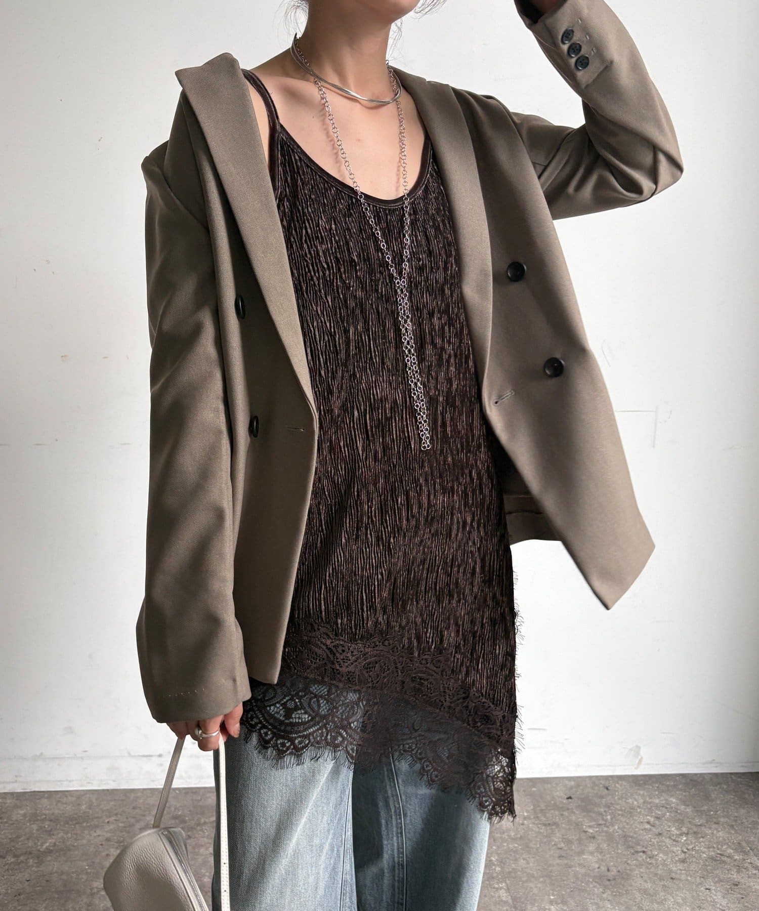 DOUDOU(ドゥドゥ) 【WEB限定】裾レースベロア楊柳アシメロングキャミ