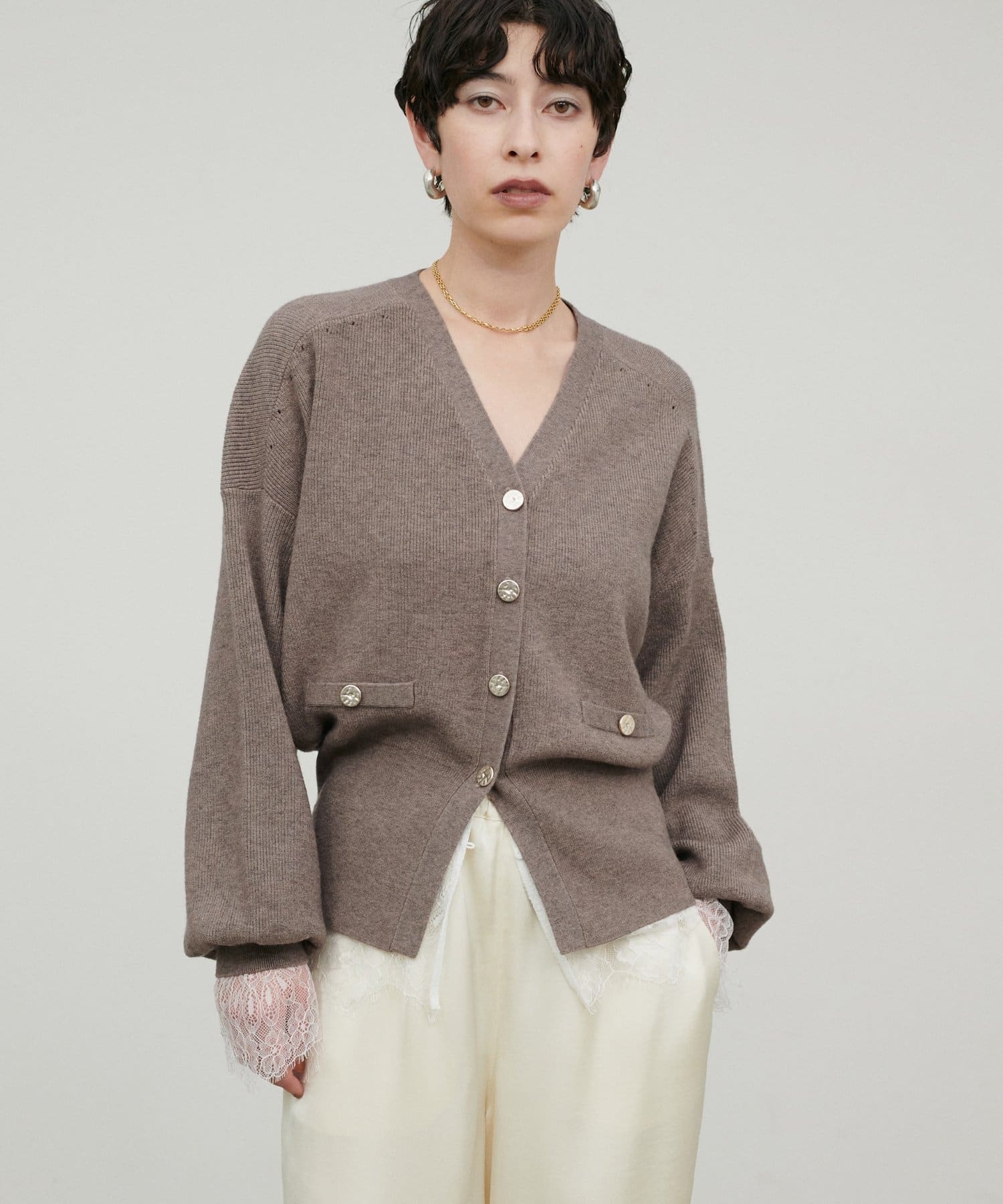 LARUTA(ラルータ) 片畦V開きニットカーデ