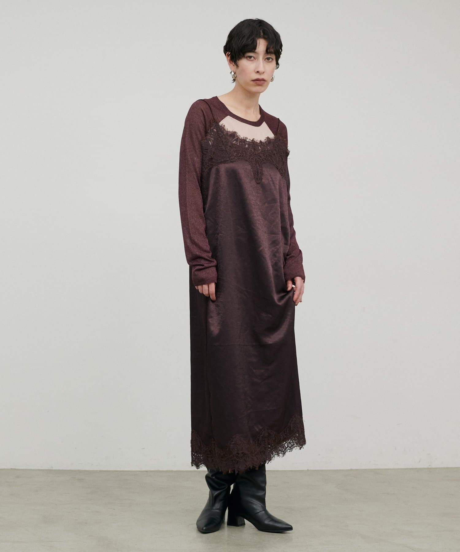 LARUTA(ラルータ) レースツイルサテンキャミワンピース