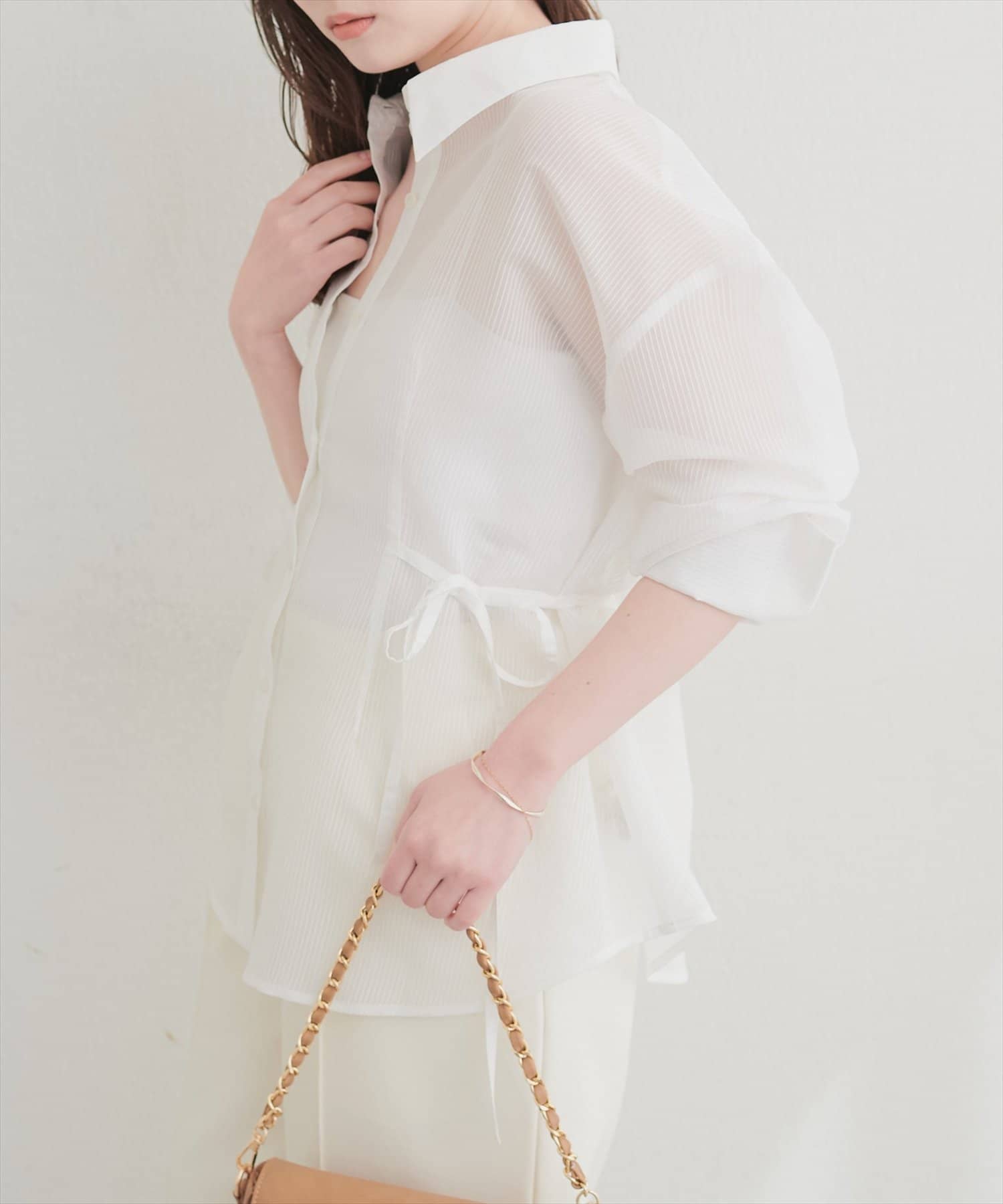 natural couture(ナチュラルクチュール) サイドリボンシアーシャツ