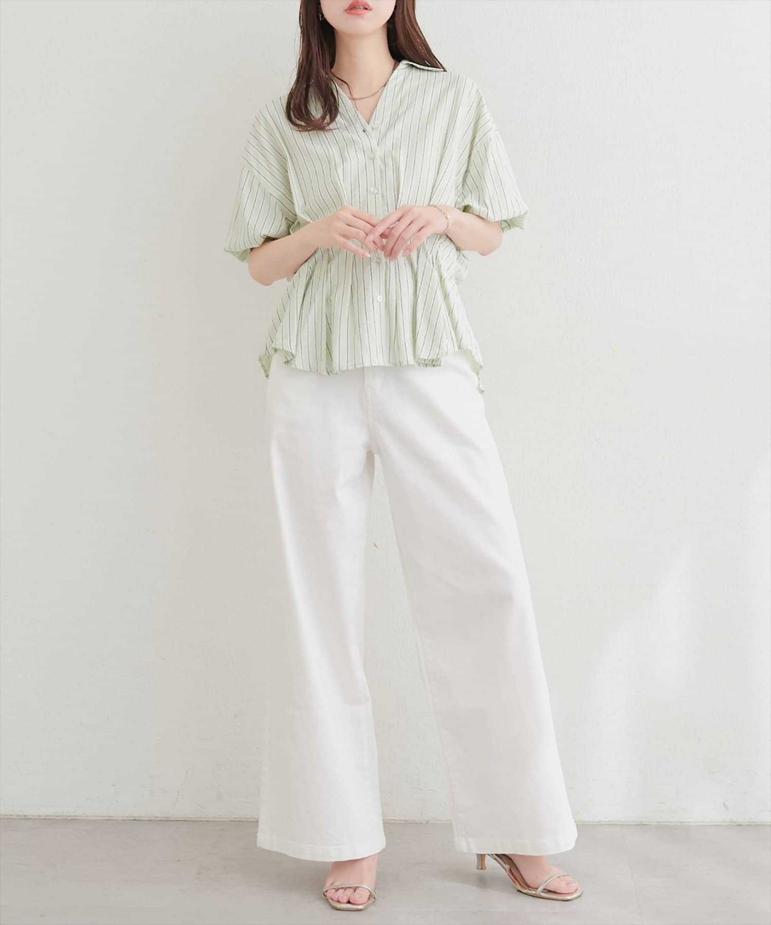 natural couture(ナチュラルクチュール) ストライプタックブラウス