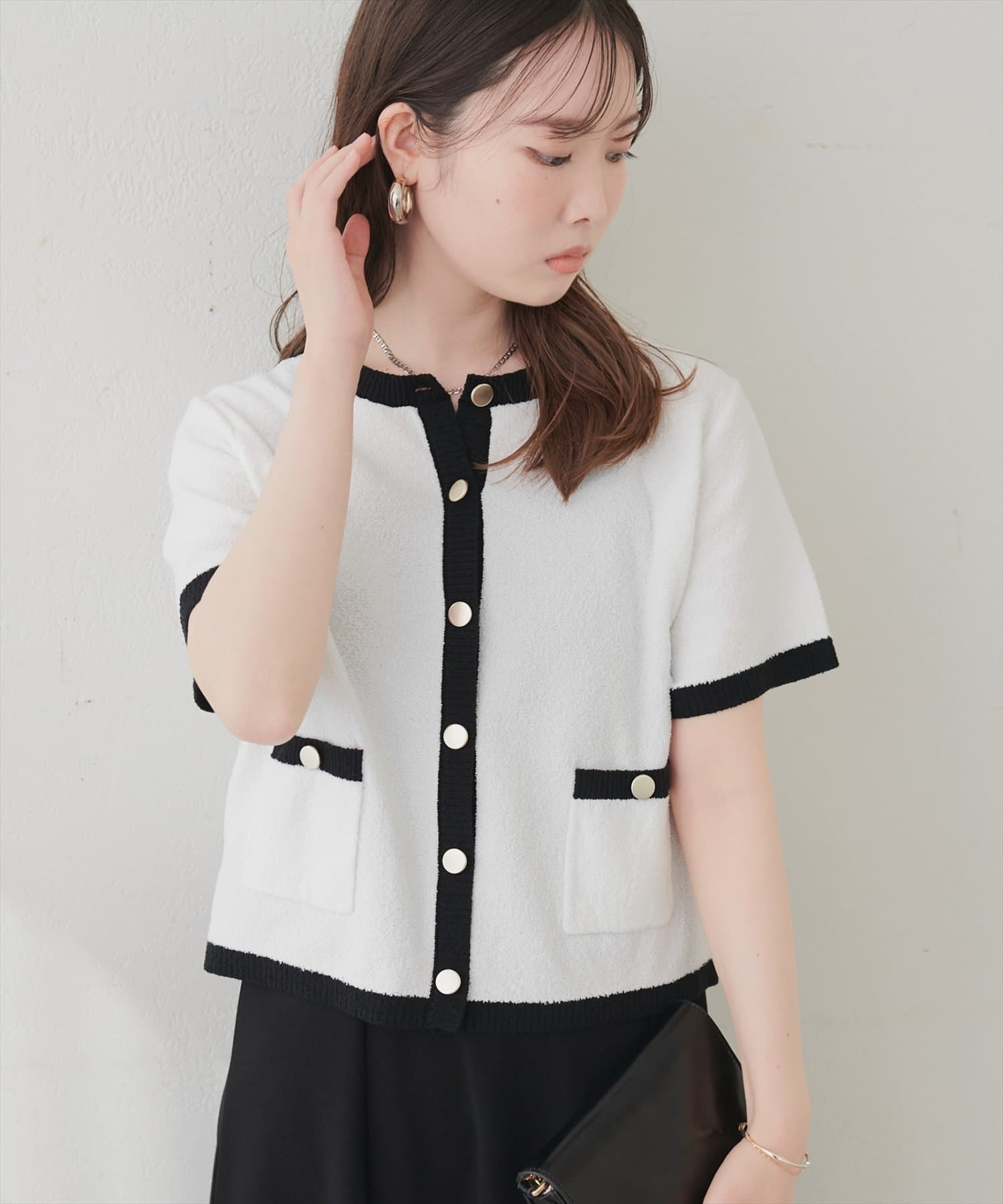 natural couture(ナチュラルクチュール) ループヤーンメランジ半袖カーデ