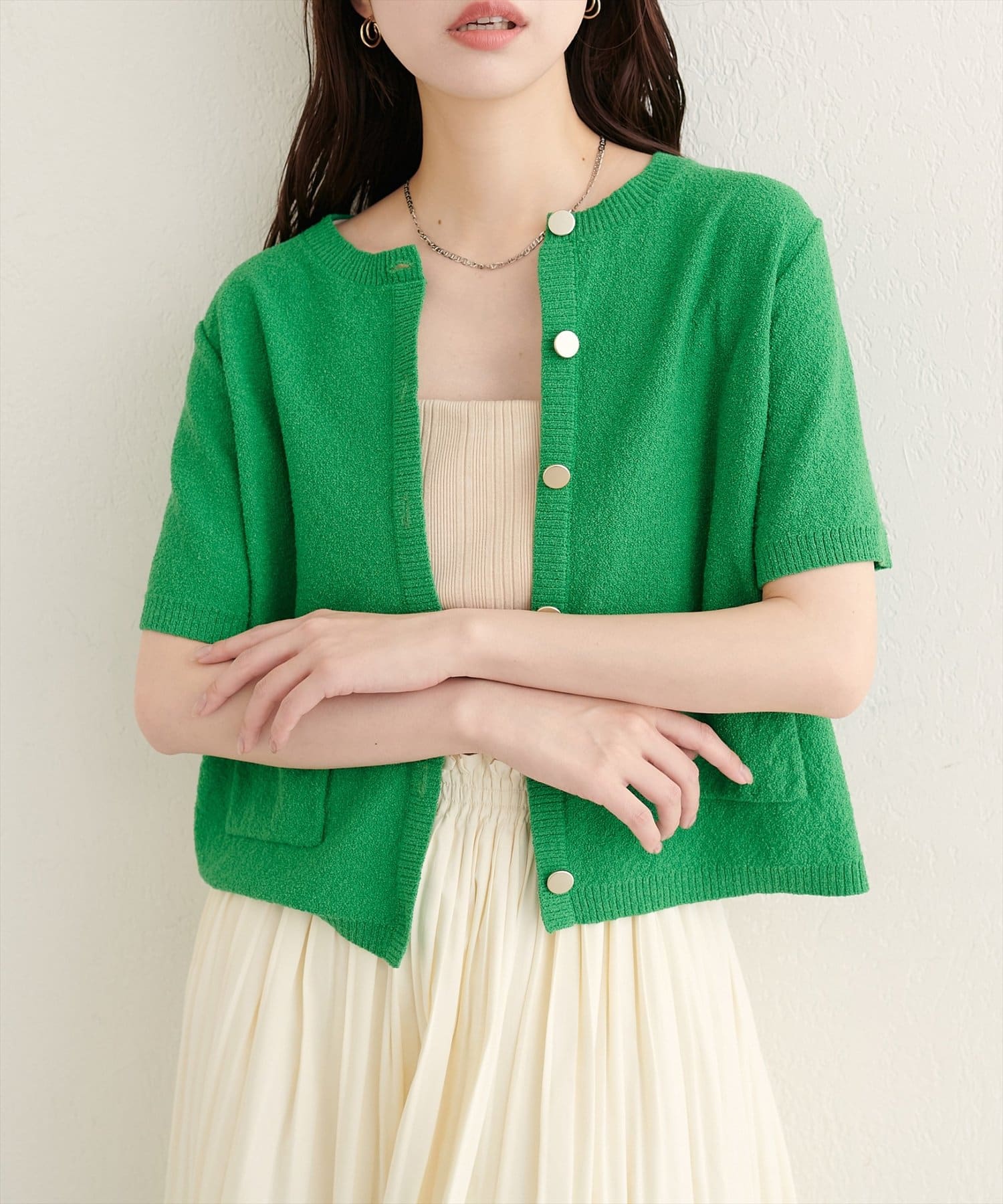 natural couture(ナチュラルクチュール) ループヤーンメランジ半袖カーデ