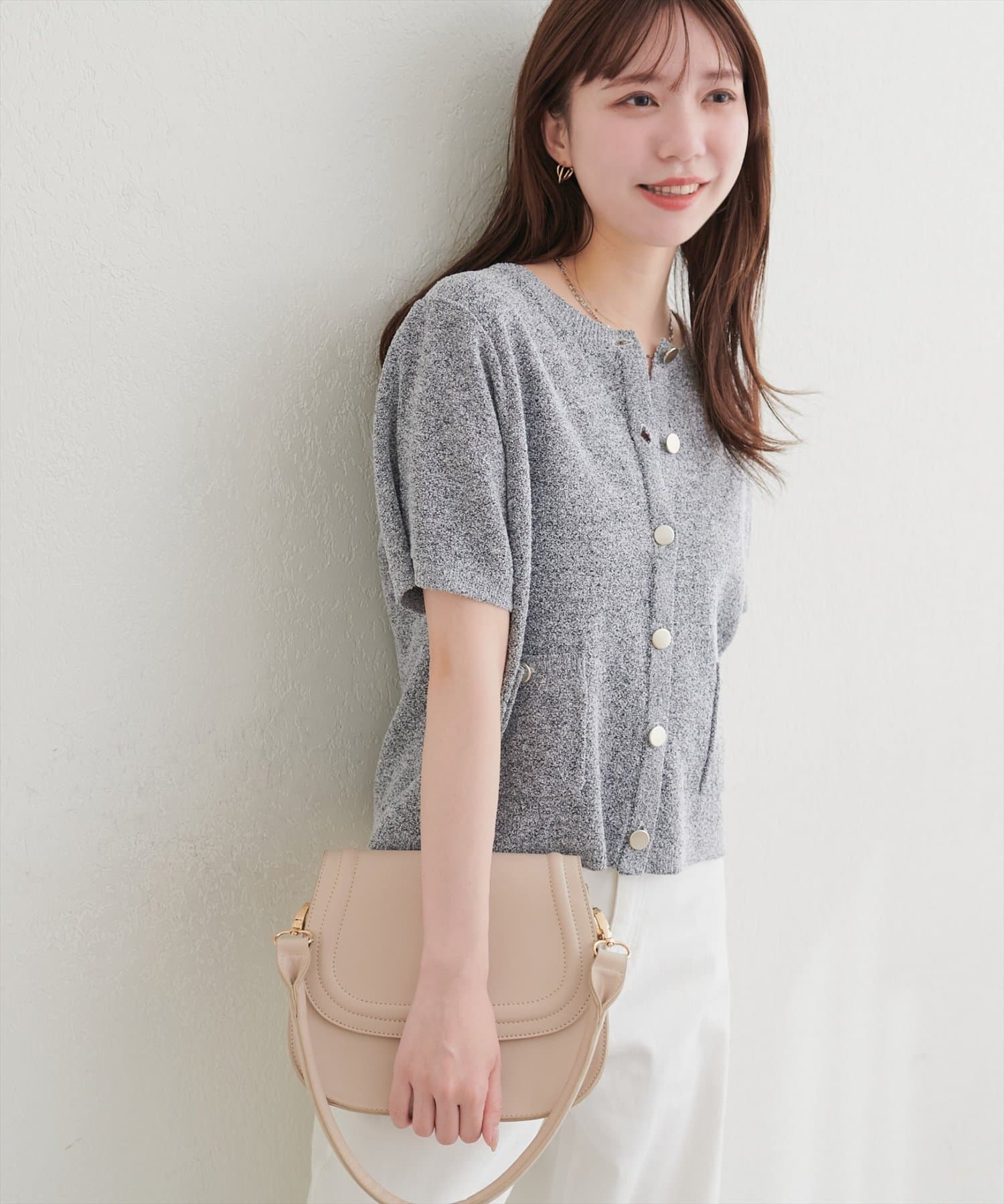 natural couture(ナチュラルクチュール) ループヤーンメランジ半袖カーデ