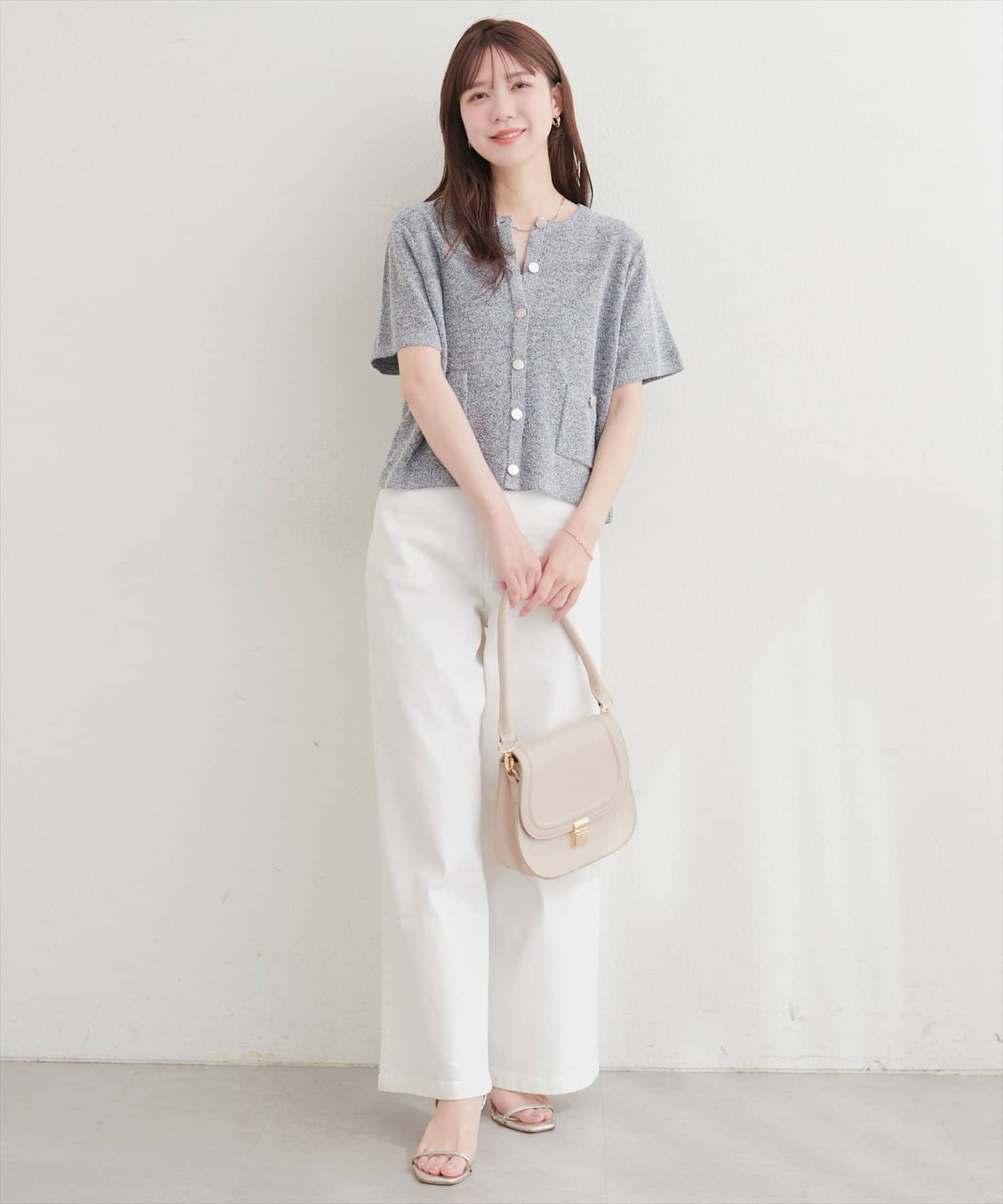 natural couture(ナチュラルクチュール) ループヤーンメランジ半袖カーデ