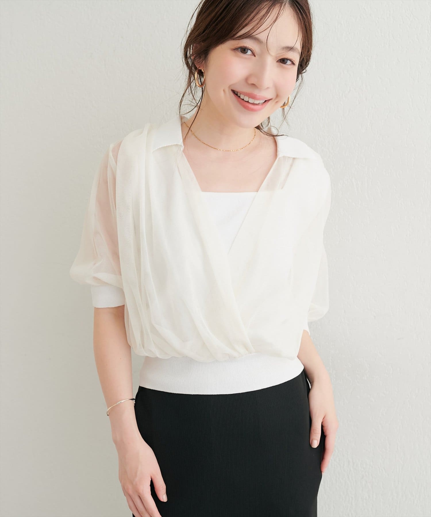 natural couture(ナチュラルクチュール) 衿付きチュールドッキングニット