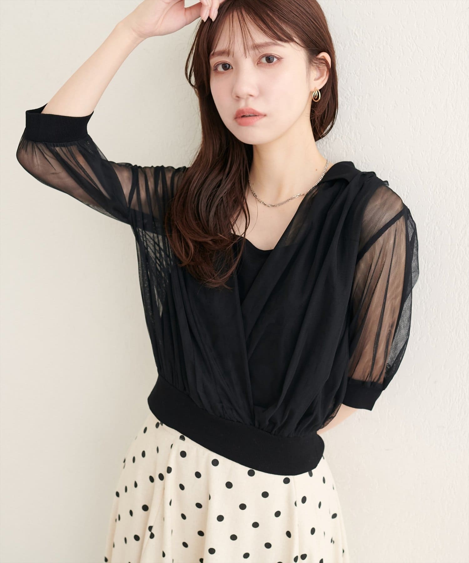 natural couture(ナチュラルクチュール) 衿付きチュールドッキングニット