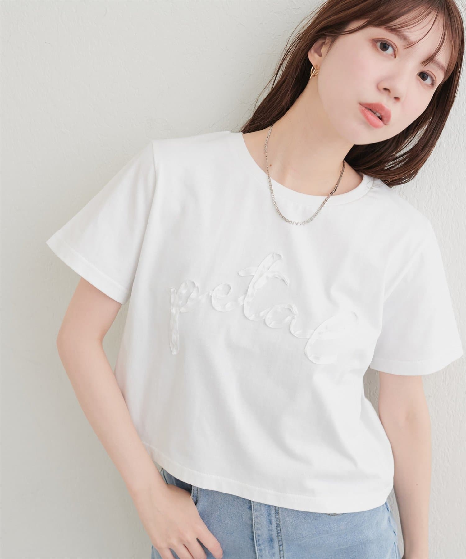 natural couture(ナチュラルクチュール) リボンテープ刺繍ロゴT