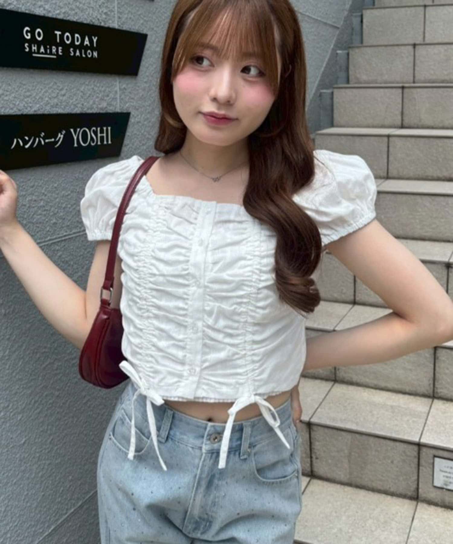 NICE CLAUP / OLIVE des OLIVE OUTLET(ナイスクラップ  / オリーブ デ オリーブ アウトレット) 【continuer】Wドロストくしゅくしゅブラウス