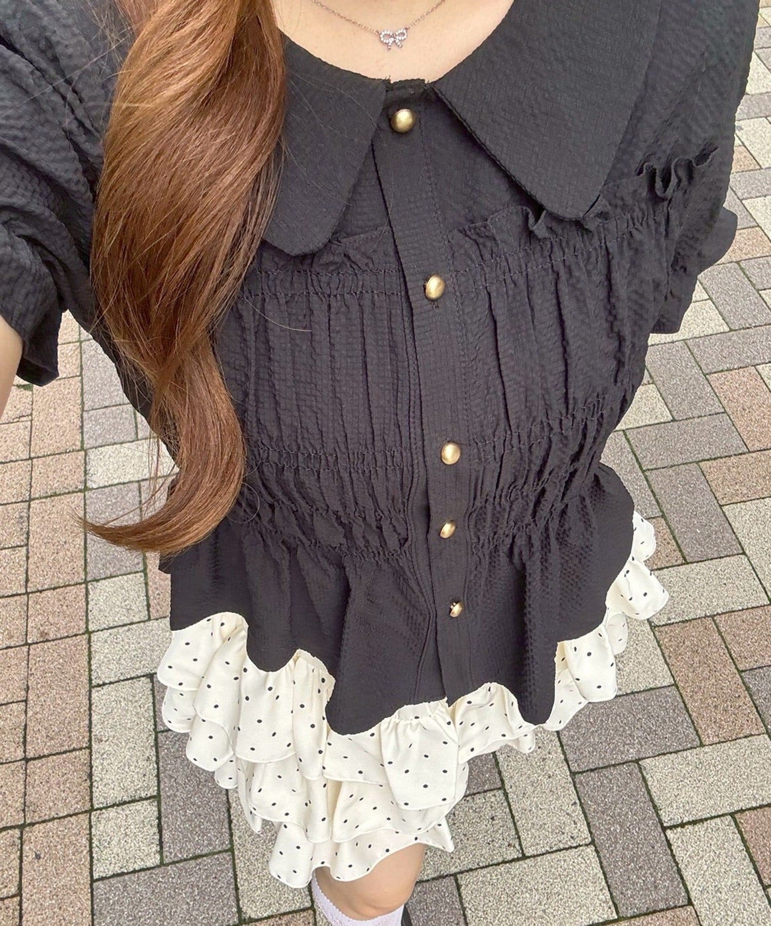 NICE CLAUP / OLIVE des OLIVE OUTLET(ナイスクラップ  / オリーブ デ オリーブ アウトレット) 【ANOTHER BRANCH】シャーリングブラウス