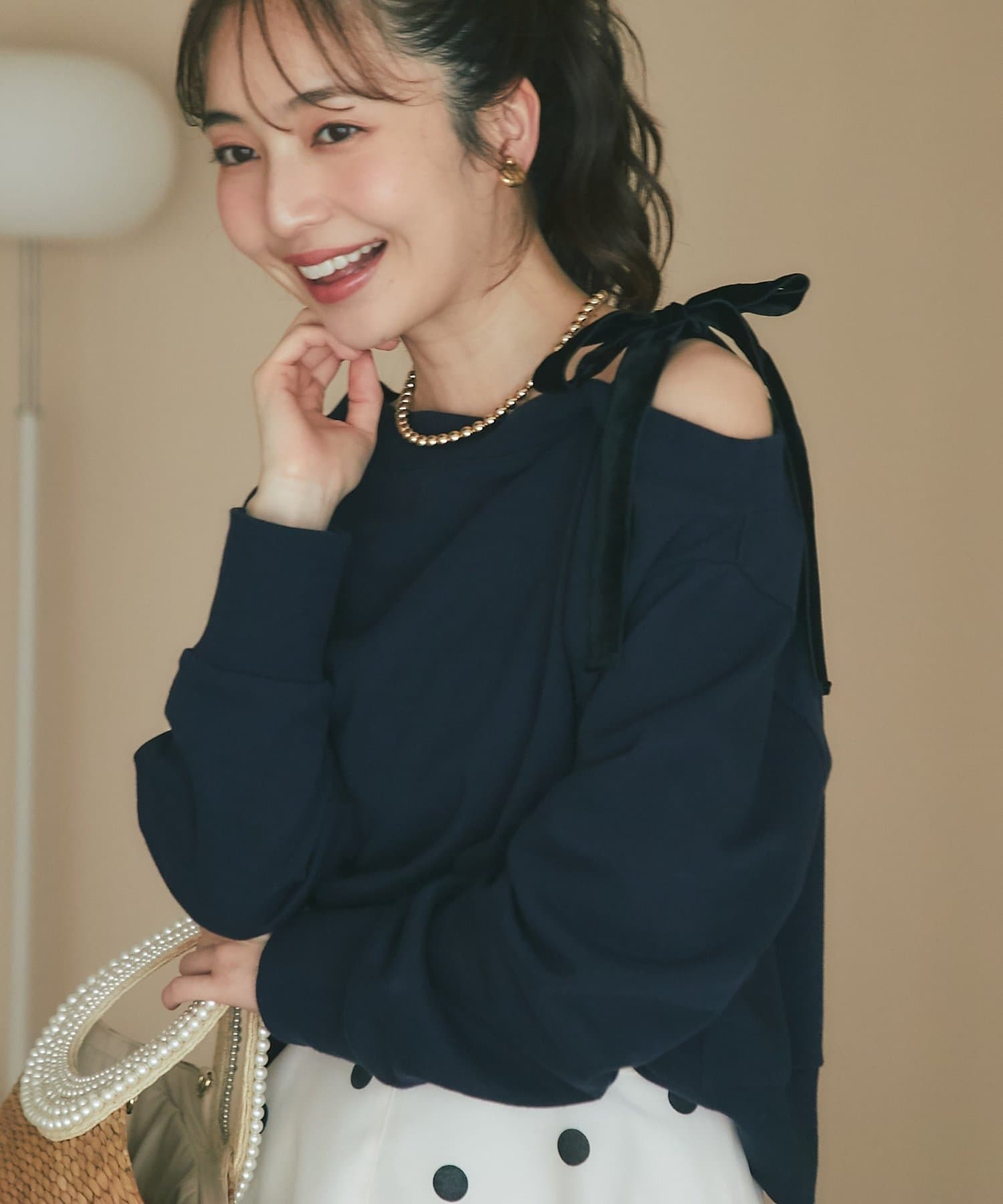 La boutique BonBon(ラブティックボンボン) 【復刻】ミニ裏毛オフショルプルオーバー