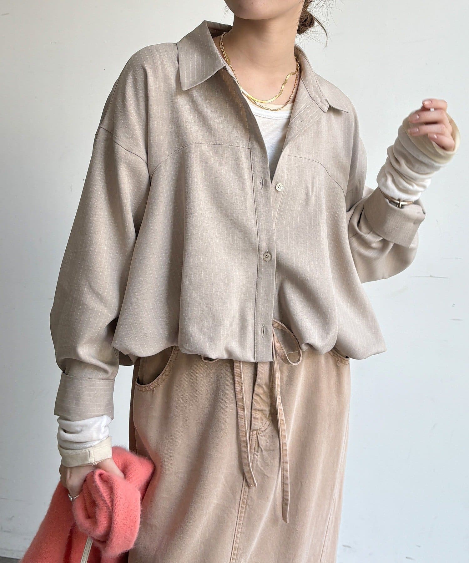 DOUDOU(ドゥドゥ) 【WEB限定】ストライプバルーンシャツ