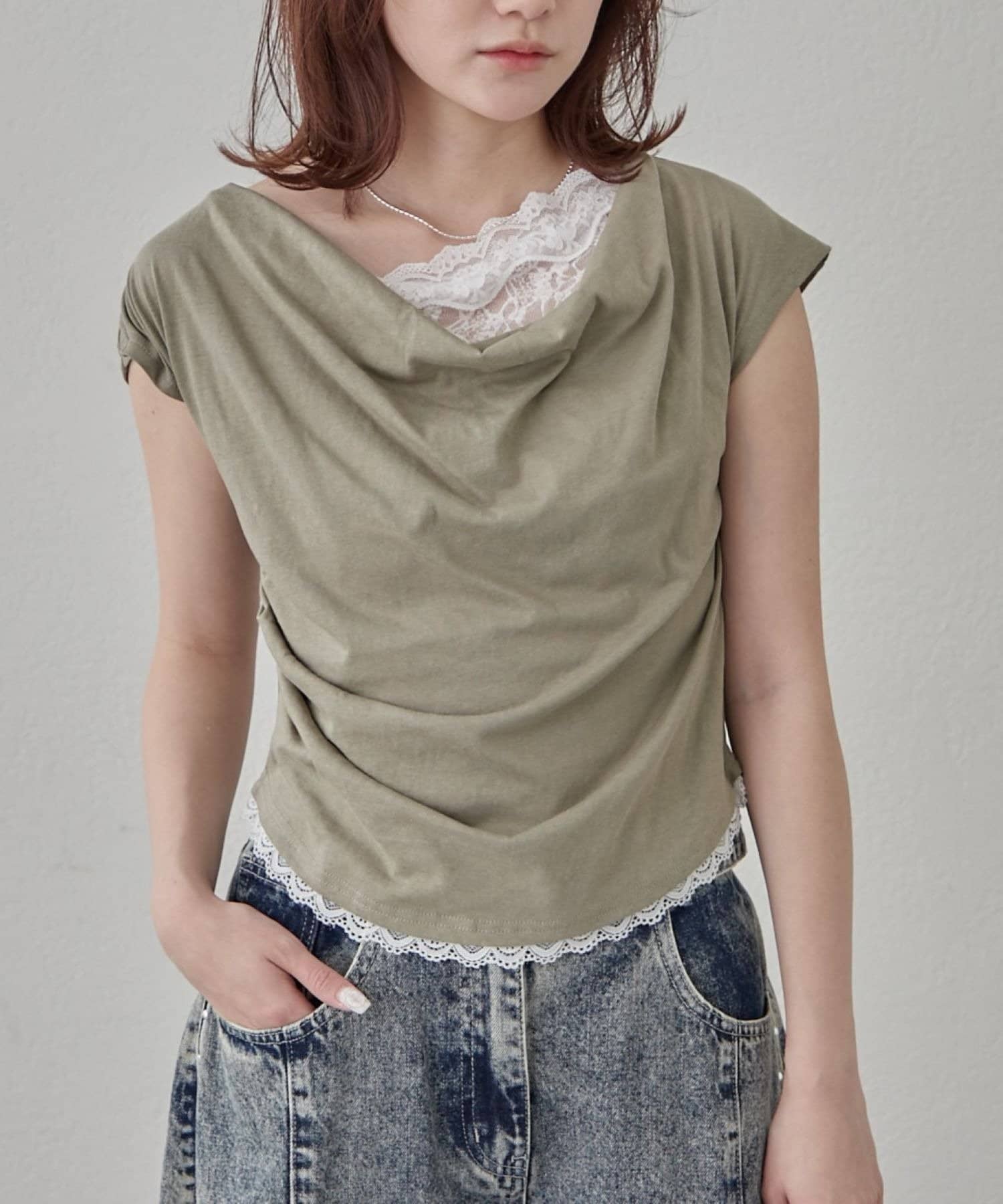 OUTLET(アウトレット) 【mline】オフショルレースフレンチT