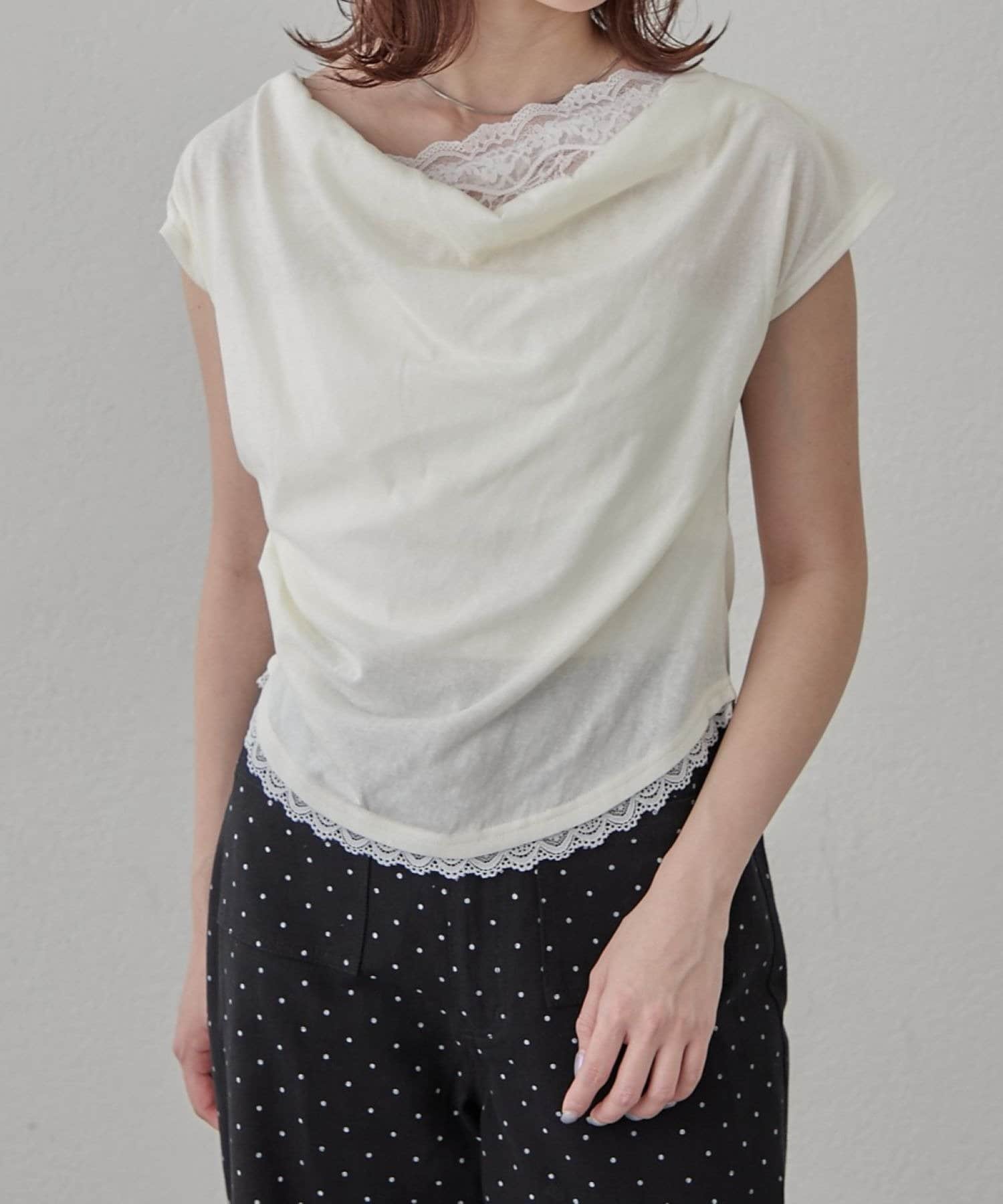 OUTLET(アウトレット) 【mline】オフショルレースフレンチT