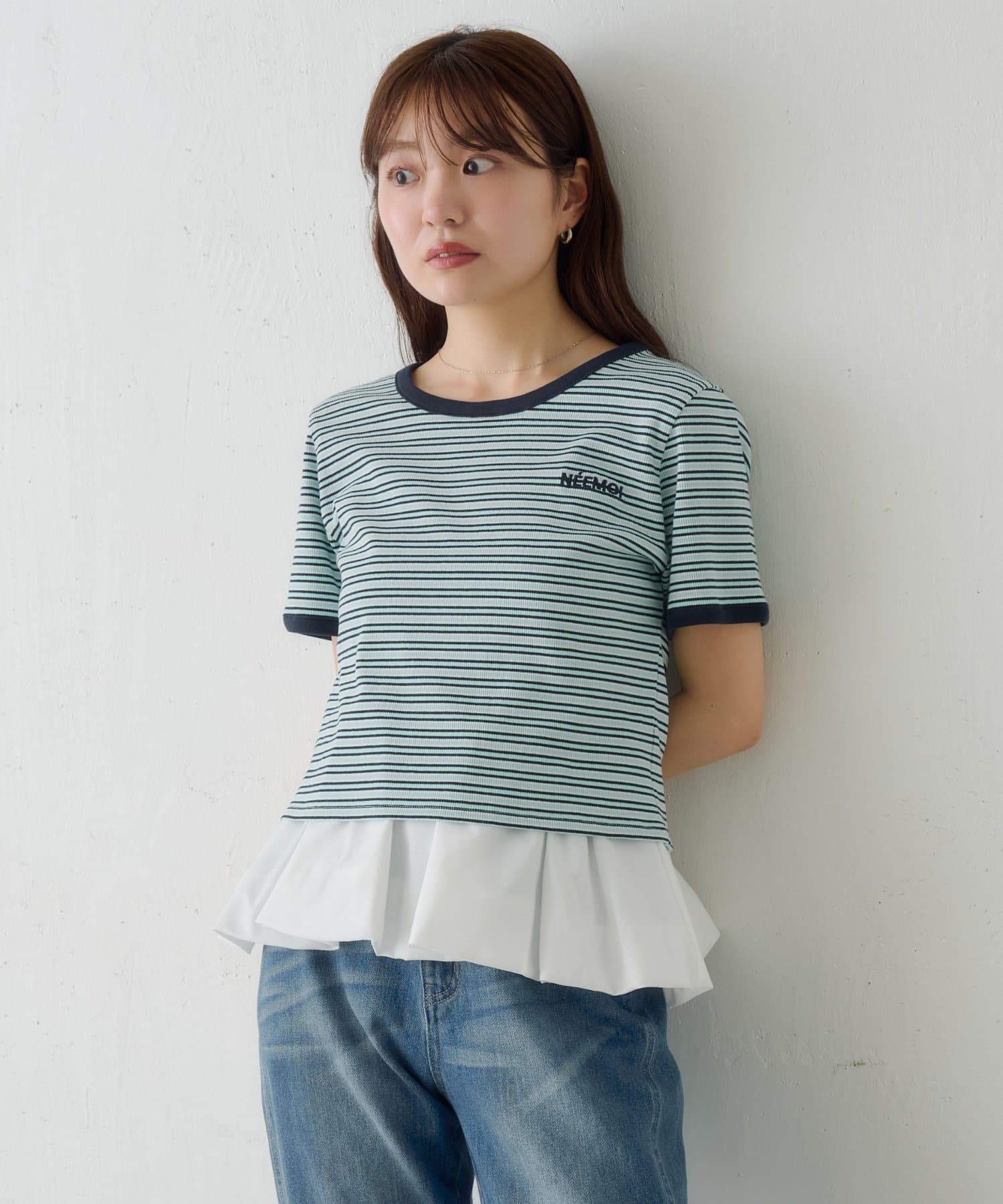 OUTLET(アウトレット) 【Kastane】ボーダー刺繍TEE