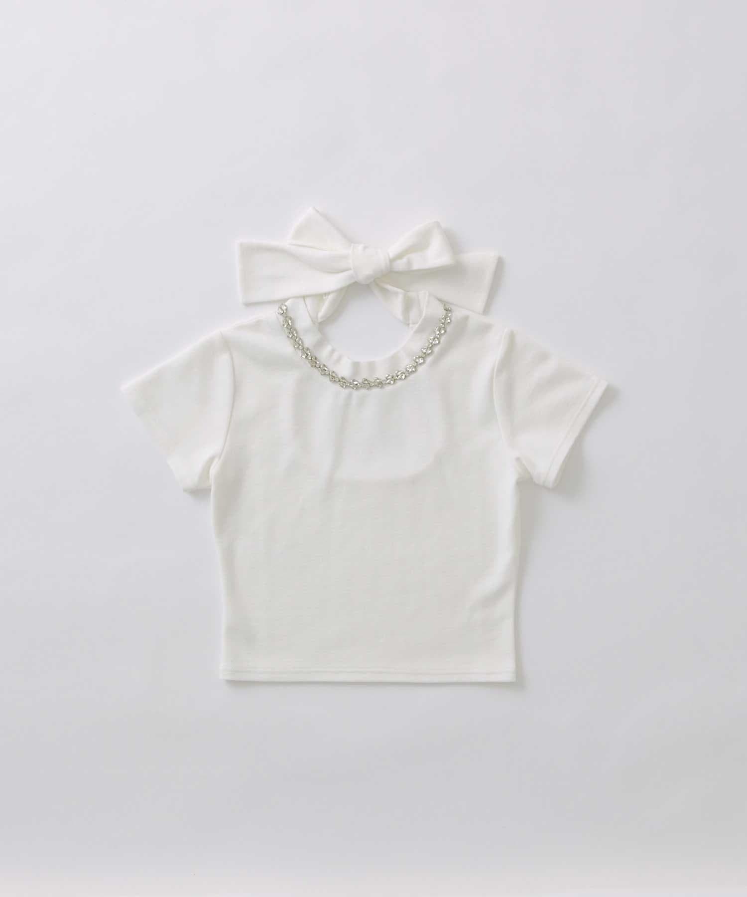 Belle Charme(ベルシャルム) Bijou Neck Back Ribbon Tee