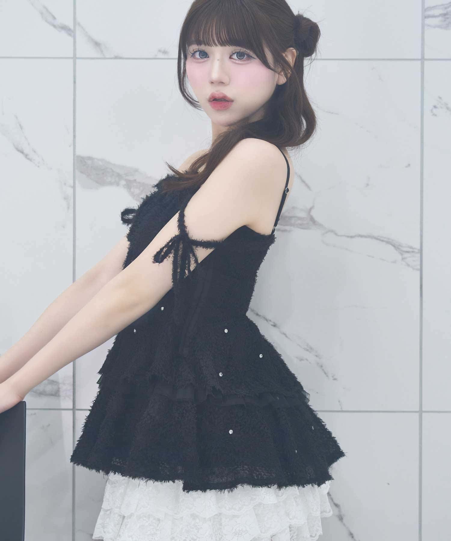 Belle Charme(ベルシャルム) Shaggy Peplum Tunic
