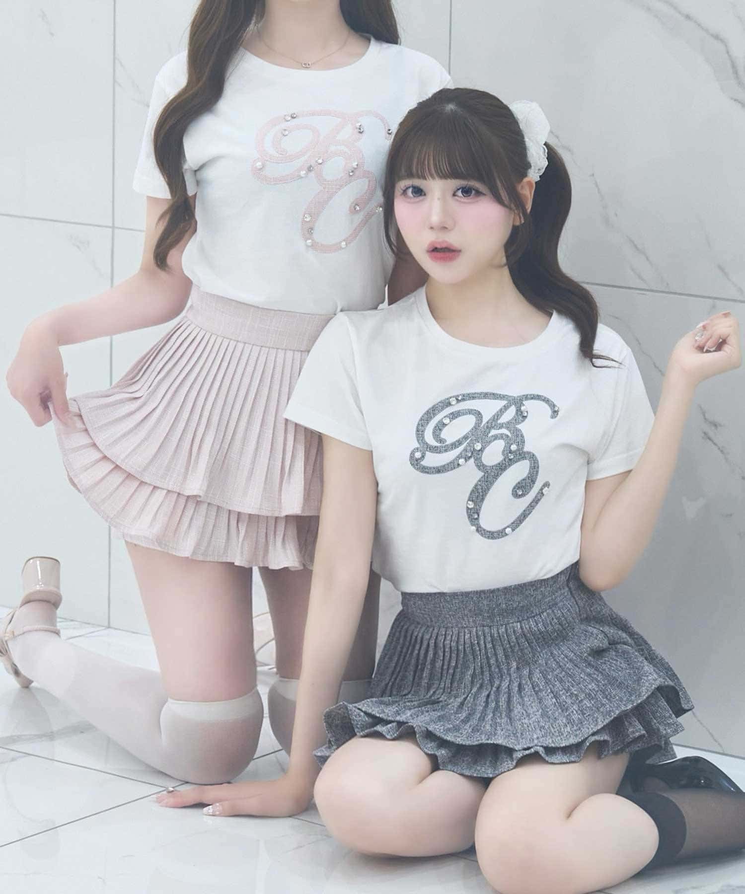 Belle Charme(ベルシャルム) Tweed Pleats Mini Skirt