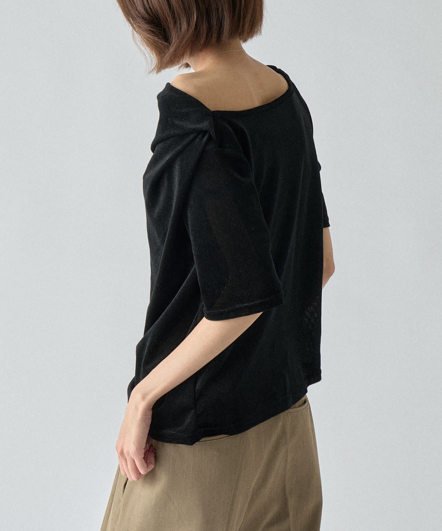 -goocy-(グーシー) シアーベロアドレープ半袖トップス