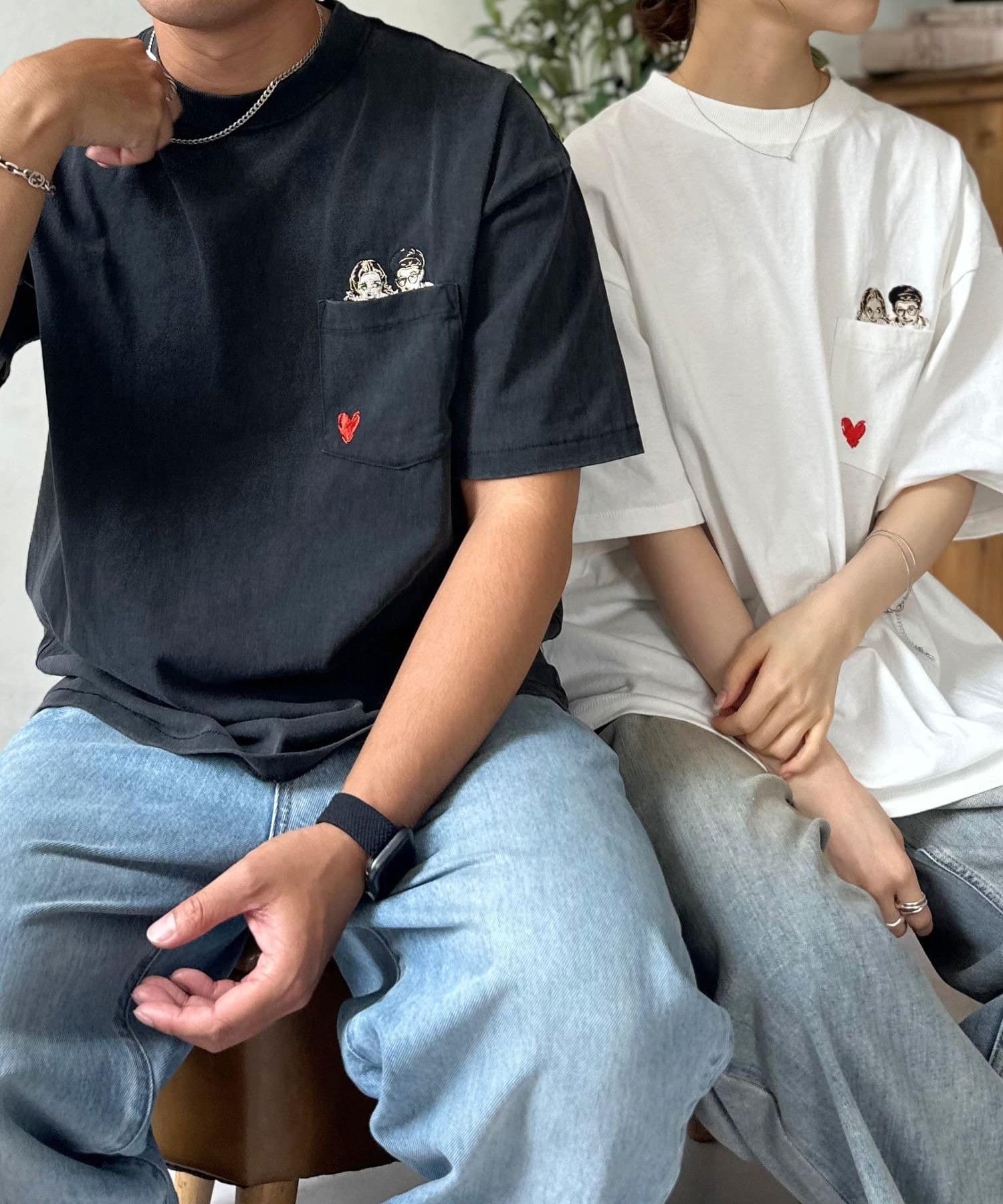 LOCUST(ローカスト) 【ユニセックス】 パウダー加工Boys&Girl刺繍T