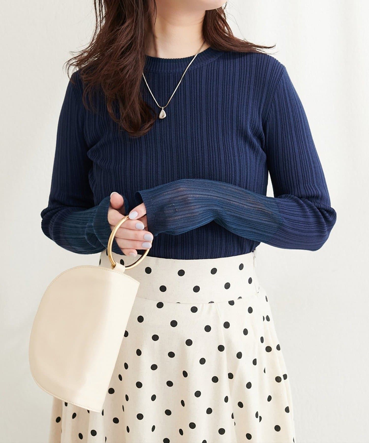 NICE CLAUP / OLIVE des OLIVE OUTLET(ナイスクラップ  / オリーブ デ オリーブ アウトレット) 【natural couture】リネンタッチランダムリブプルオーバー