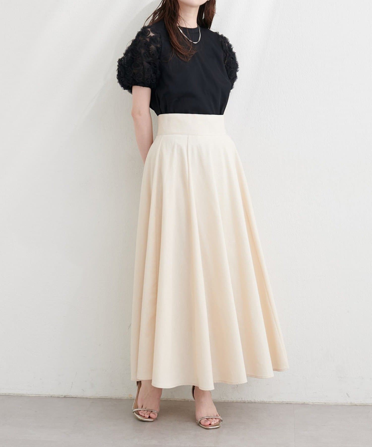 NICE CLAUP / OLIVE des OLIVE OUTLET(ナイスクラップ  / オリーブ デ オリーブ アウトレット) 【natural couture】フラワーレースパフスリーブT