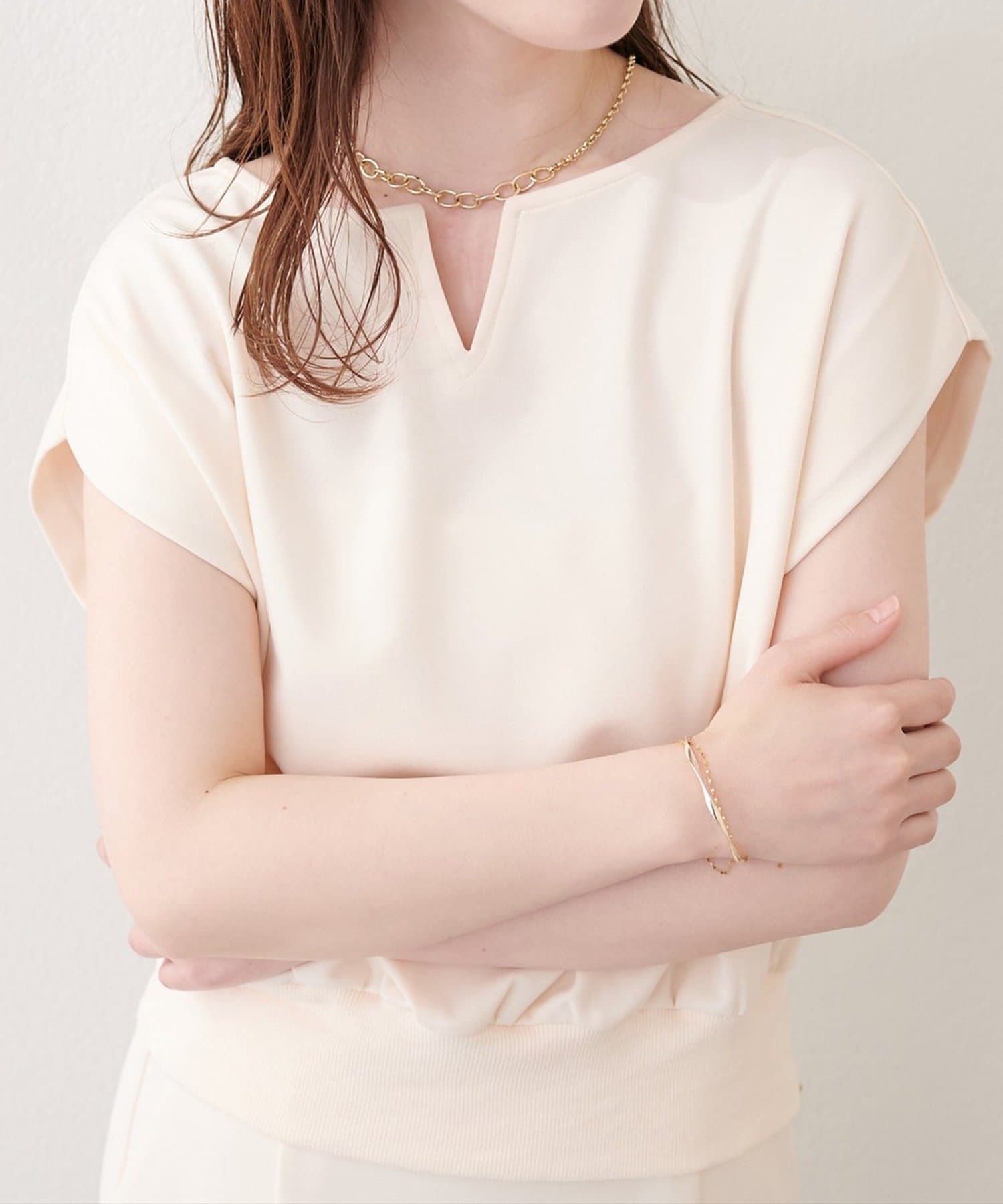 NICE CLAUP / OLIVE des OLIVE OUTLET(ナイスクラップ  / オリーブ デ オリーブ アウトレット) 【natural couture】きれいめポンチキーネックトップス
