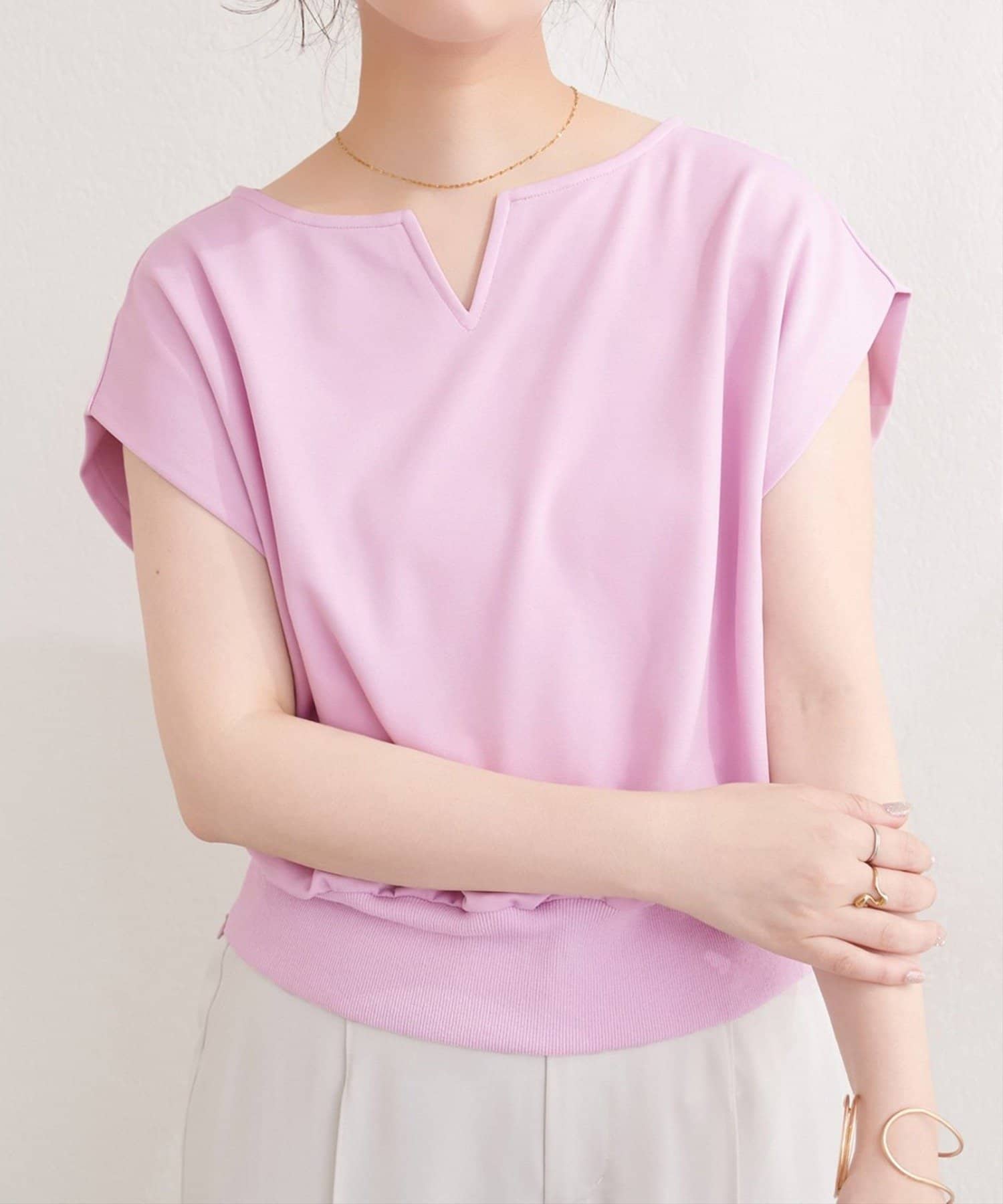 NICE CLAUP / OLIVE des OLIVE OUTLET(ナイスクラップ  / オリーブ デ オリーブ アウトレット) 【natural couture】きれいめポンチキーネックトップス