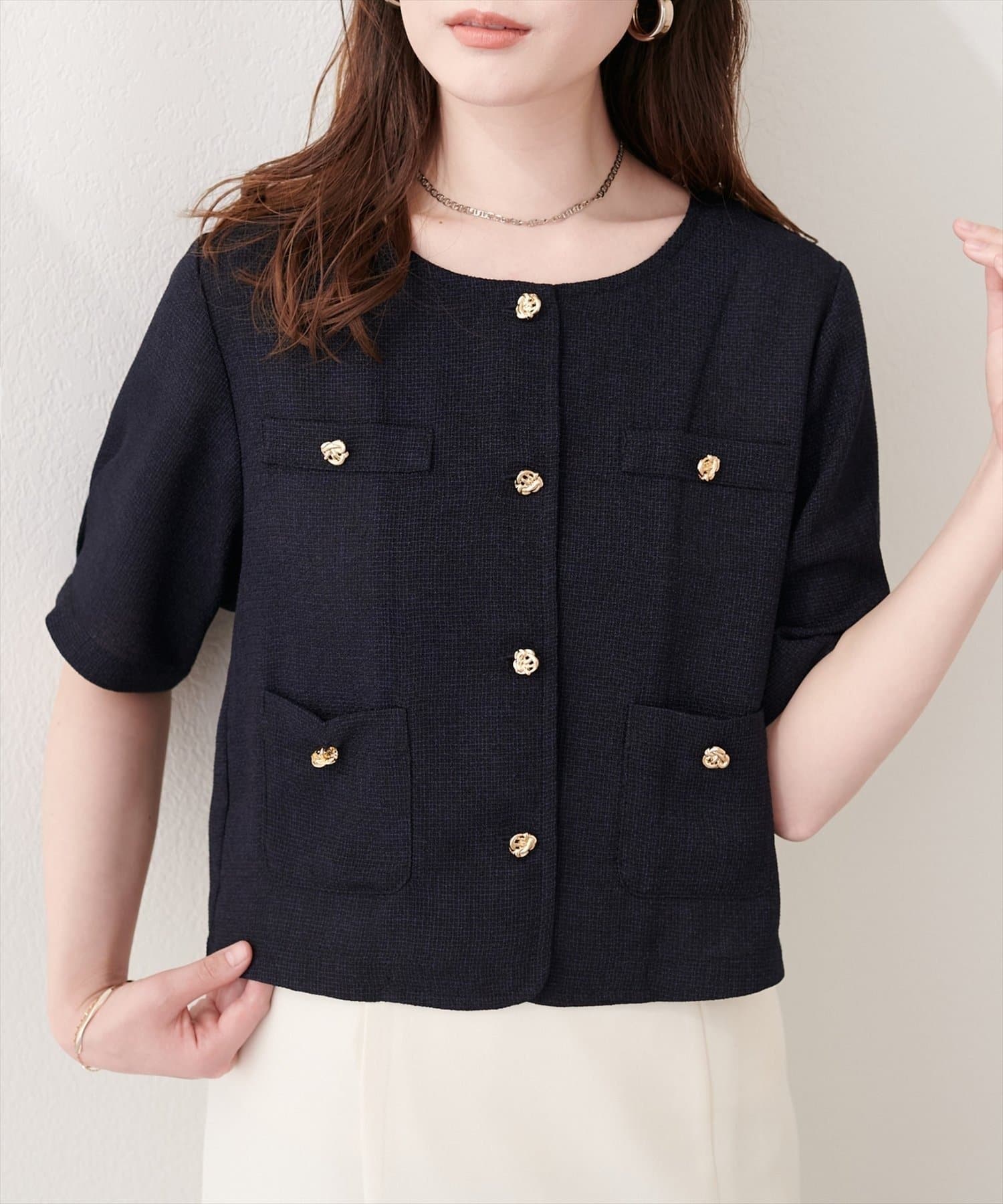 NICE CLAUP / OLIVE des OLIVE OUTLET(ナイスクラップ  / オリーブ デ オリーブ アウトレット) 【natural couture】ツイード半袖ジャケット