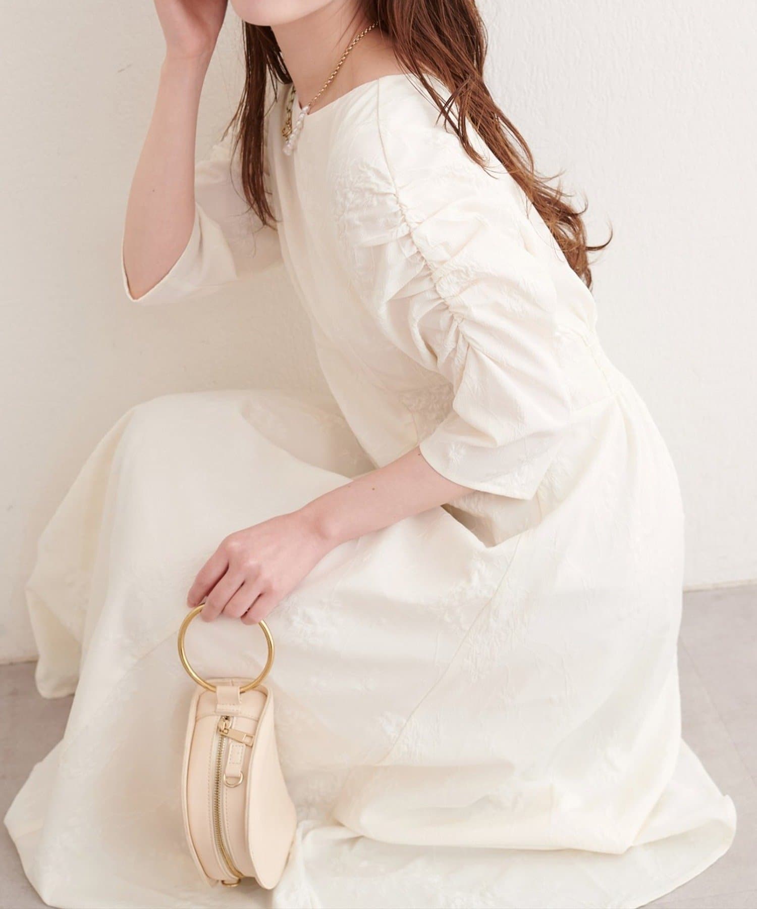 NICE CLAUP / OLIVE des OLIVE OUTLET(ナイスクラップ  / オリーブ デ オリーブ アウトレット) 【natural couture】フラワージャガードジゴスリーブワンピース