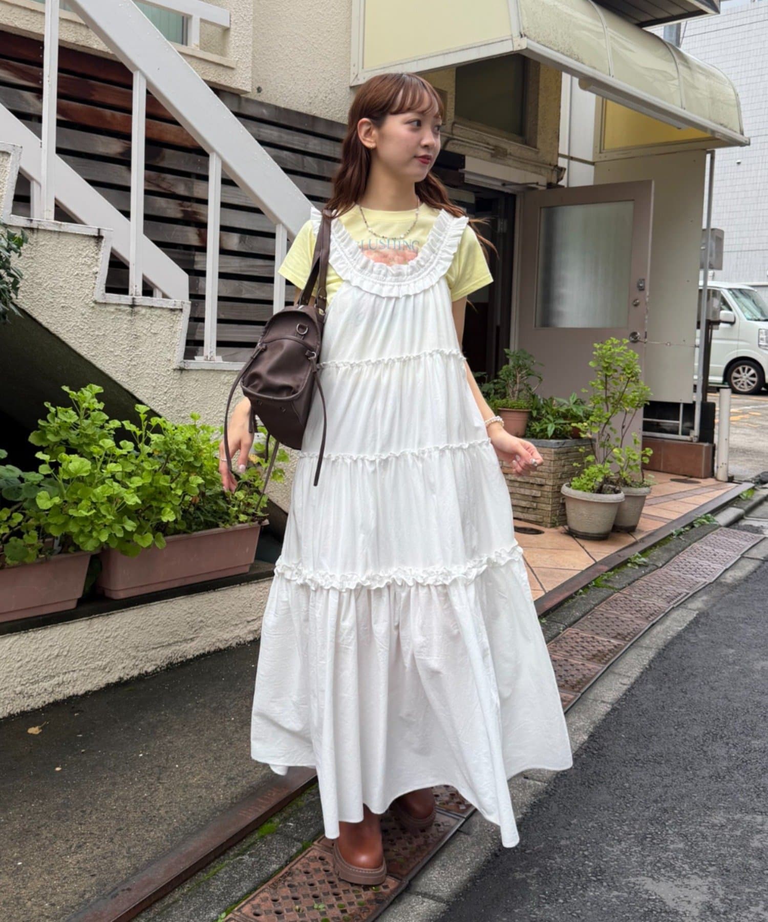 w closet(ダブルクローゼット) ２WAYフリルドロストティアードワンピース