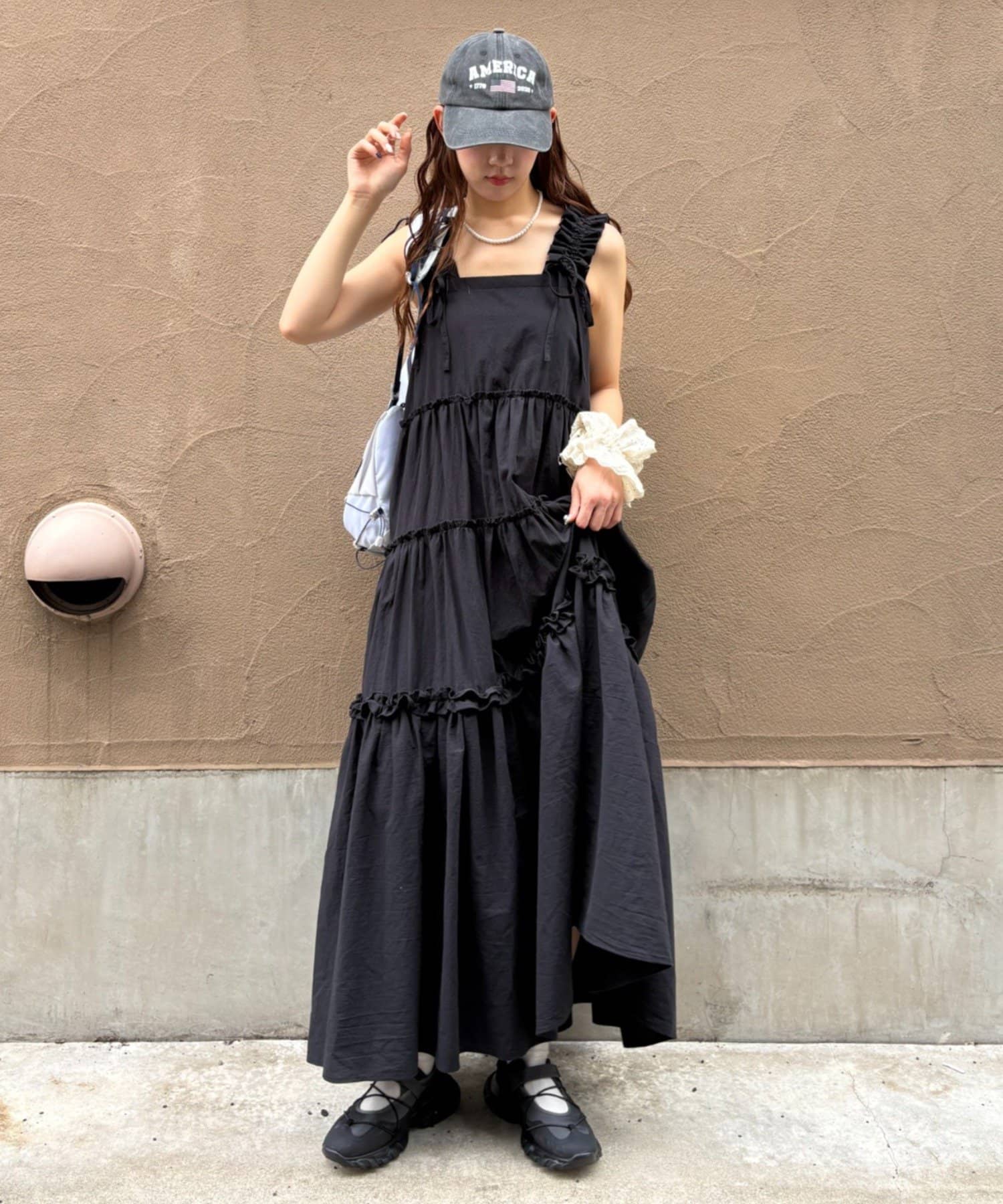 w closet(ダブルクローゼット) ２WAYフリルドロストティアードワンピース