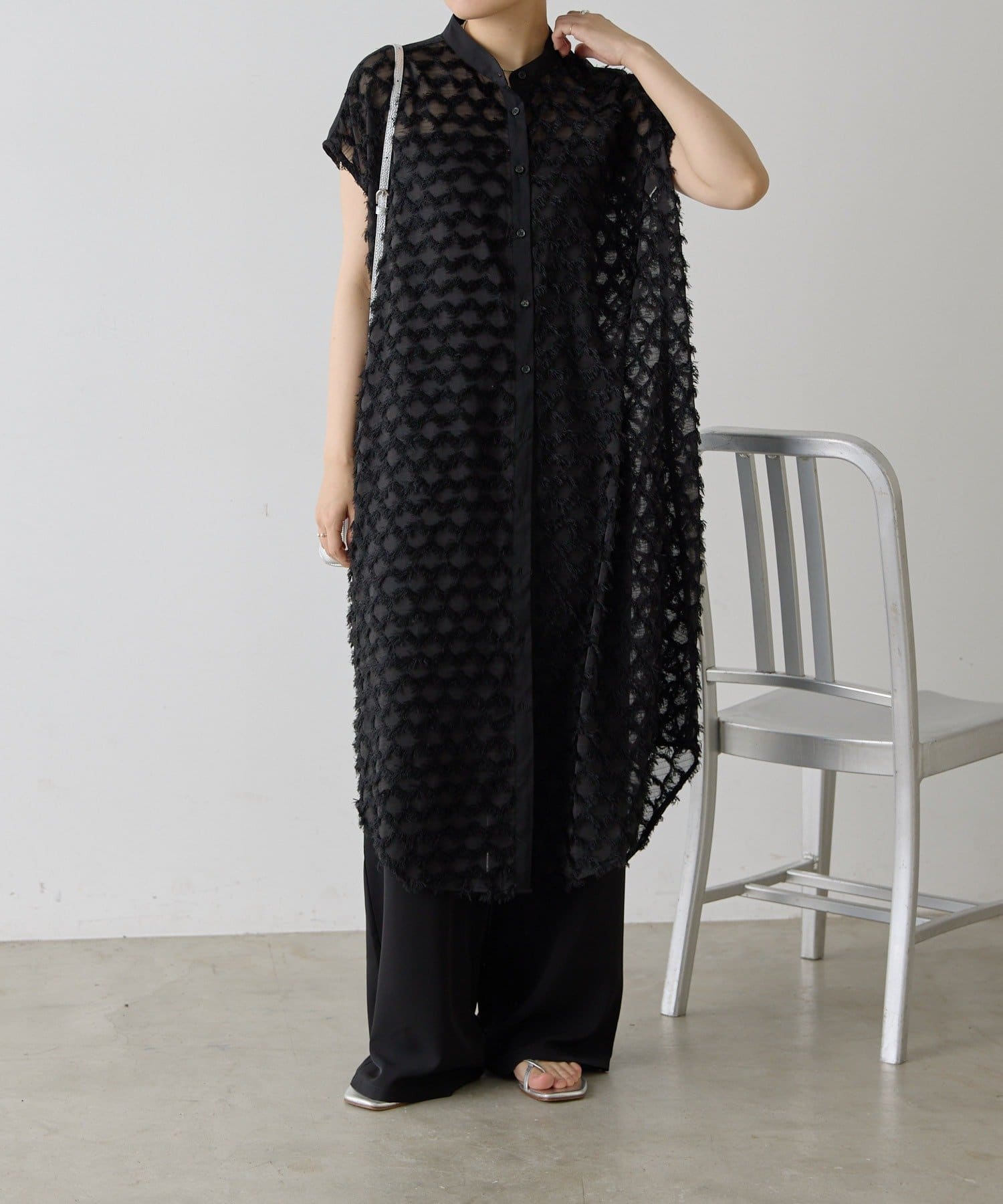 ear PAPILLONNER(イア パピヨネ) 《透け感/２点セット》ジャガードシャツワンピ＆パンツセット【SUM1 STYLE(スミスタイル)】