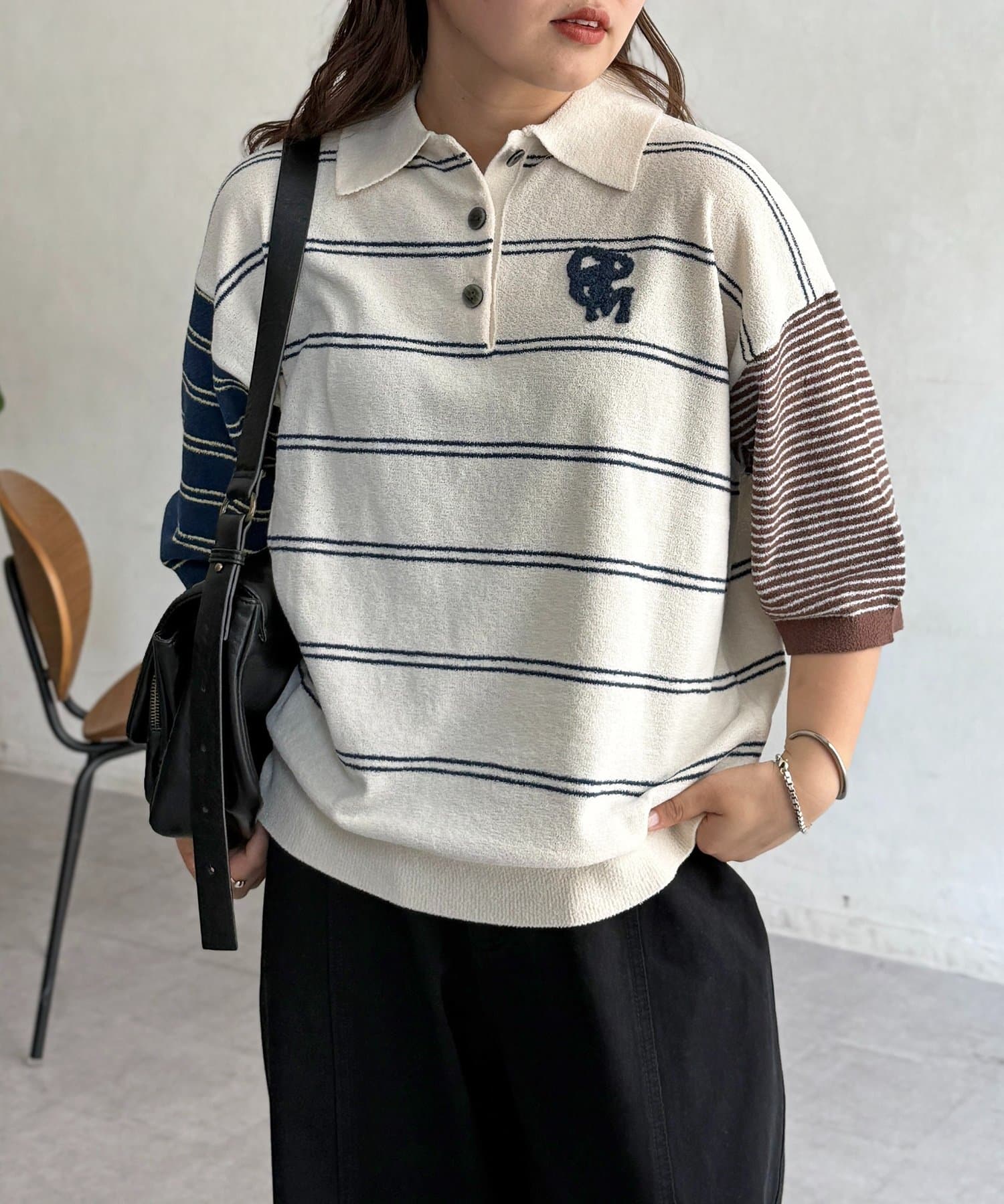 CPCM(シーピーシーエム) サガラ刺繍ベロアニットポロ