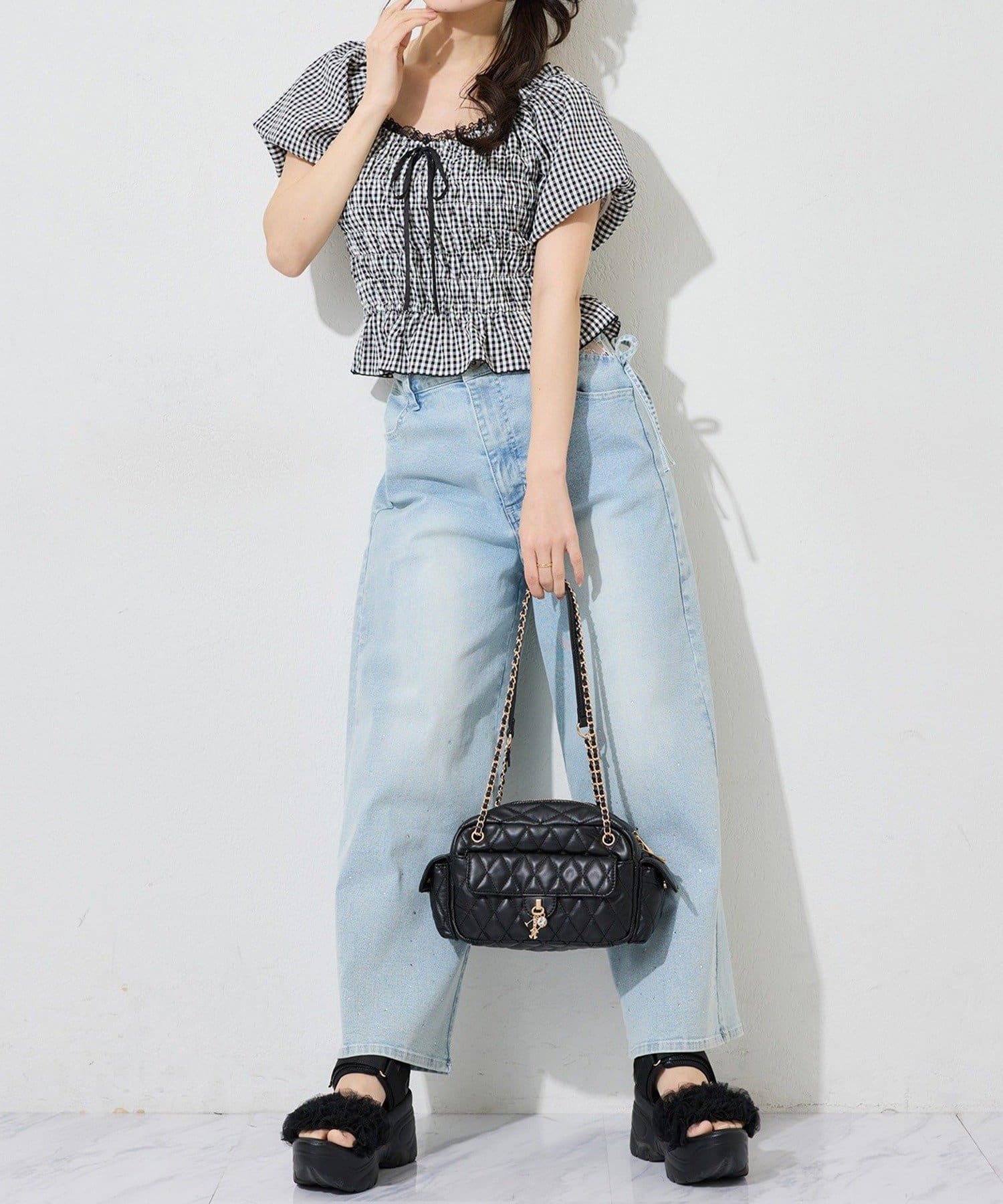 NICE CLAUP / OLIVE des OLIVE OUTLET(ナイスクラップ  / オリーブ デ オリーブ アウトレット) 【one after another】シャーリング細リボンブラウス／レース付