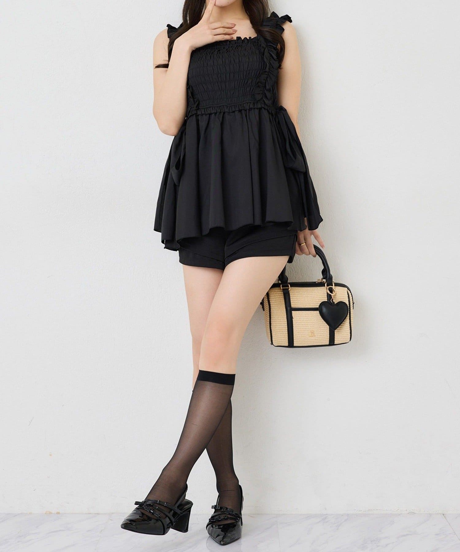 NICE CLAUP / OLIVE des OLIVE OUTLET(ナイスクラップ  / オリーブ デ オリーブ アウトレット) 【one after another】3wayリボンシャーリングチュニック