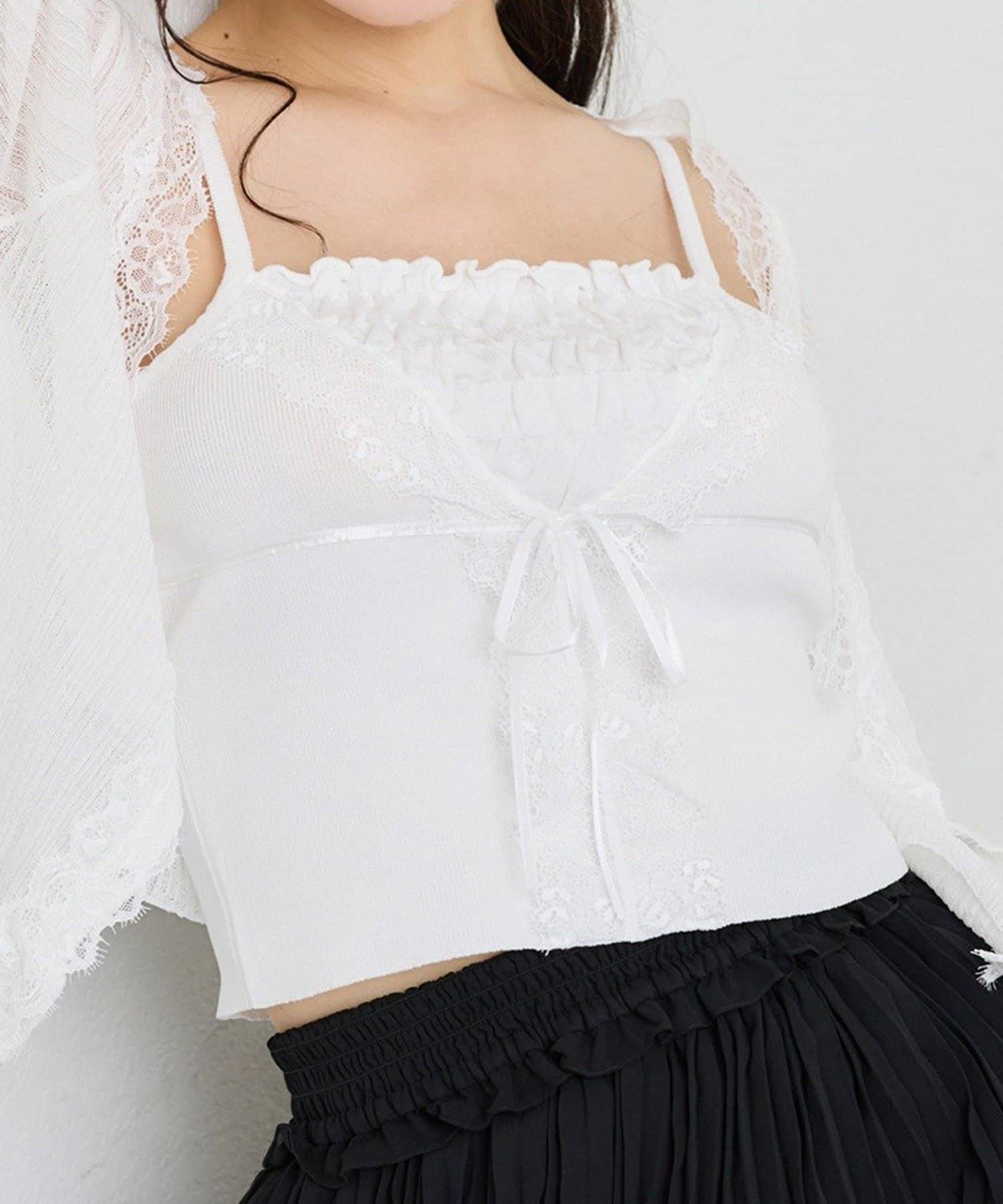 NICE CLAUP / OLIVE des OLIVE OUTLET(ナイスクラップ  / オリーブ デ オリーブ アウトレット) 【one after another】レース付きシアーニットビスチェ