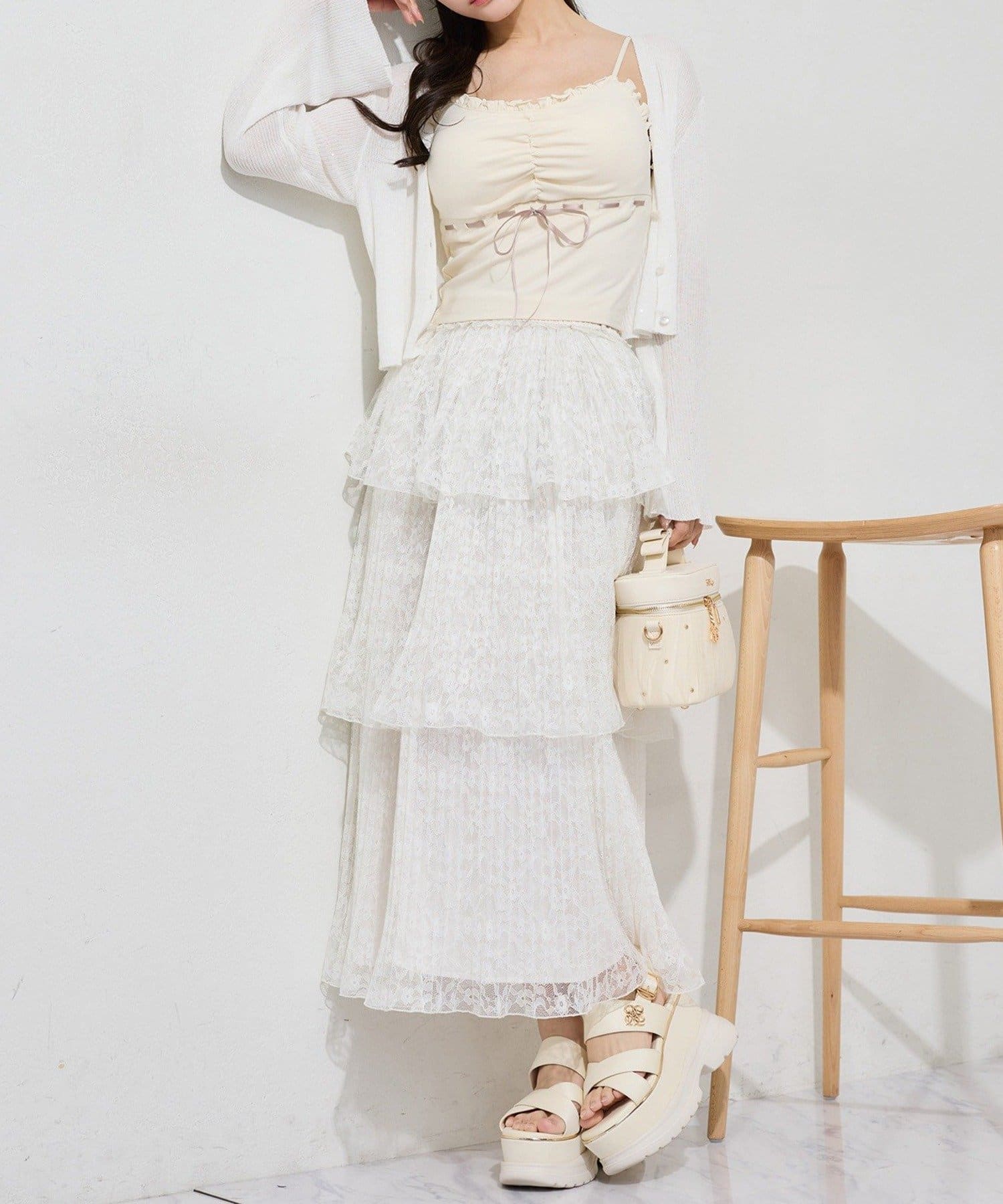 NICE CLAUP / OLIVE des OLIVE OUTLET(ナイスクラップ  / オリーブ デ オリーブ アウトレット) 【one after another】配色リボンカップ付きキャミソール