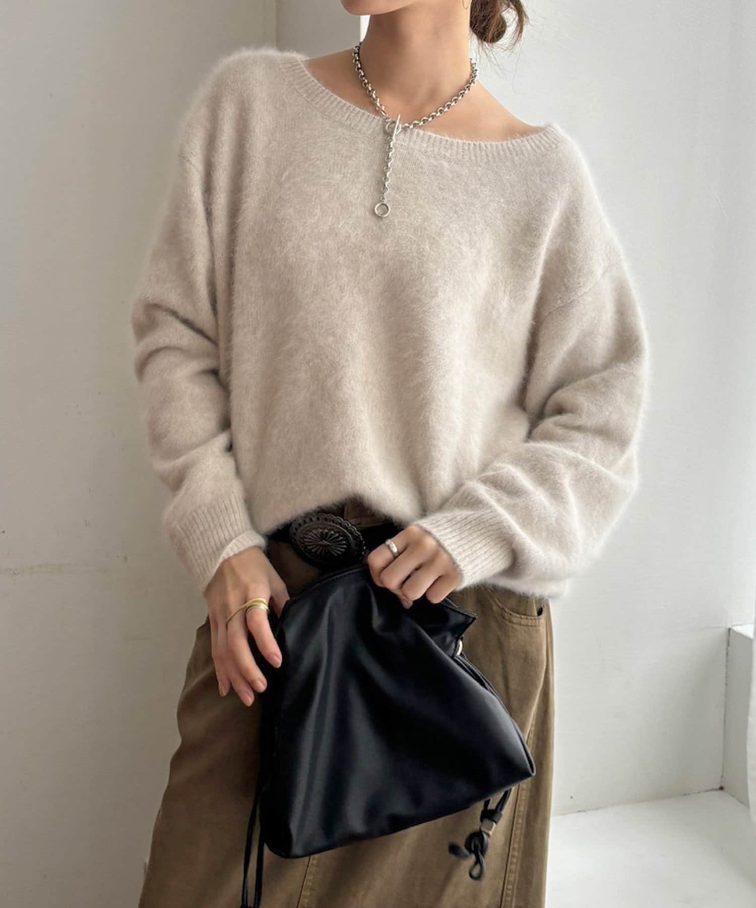 DOUDOU(ドゥドゥ) ファーカシミヤボートネックプルオーバー