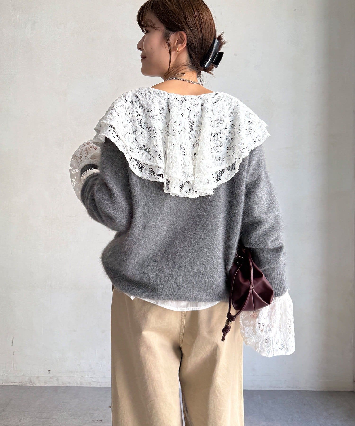 DOUDOU(ドゥドゥ) ファーカシミヤボートネックプルオーバー