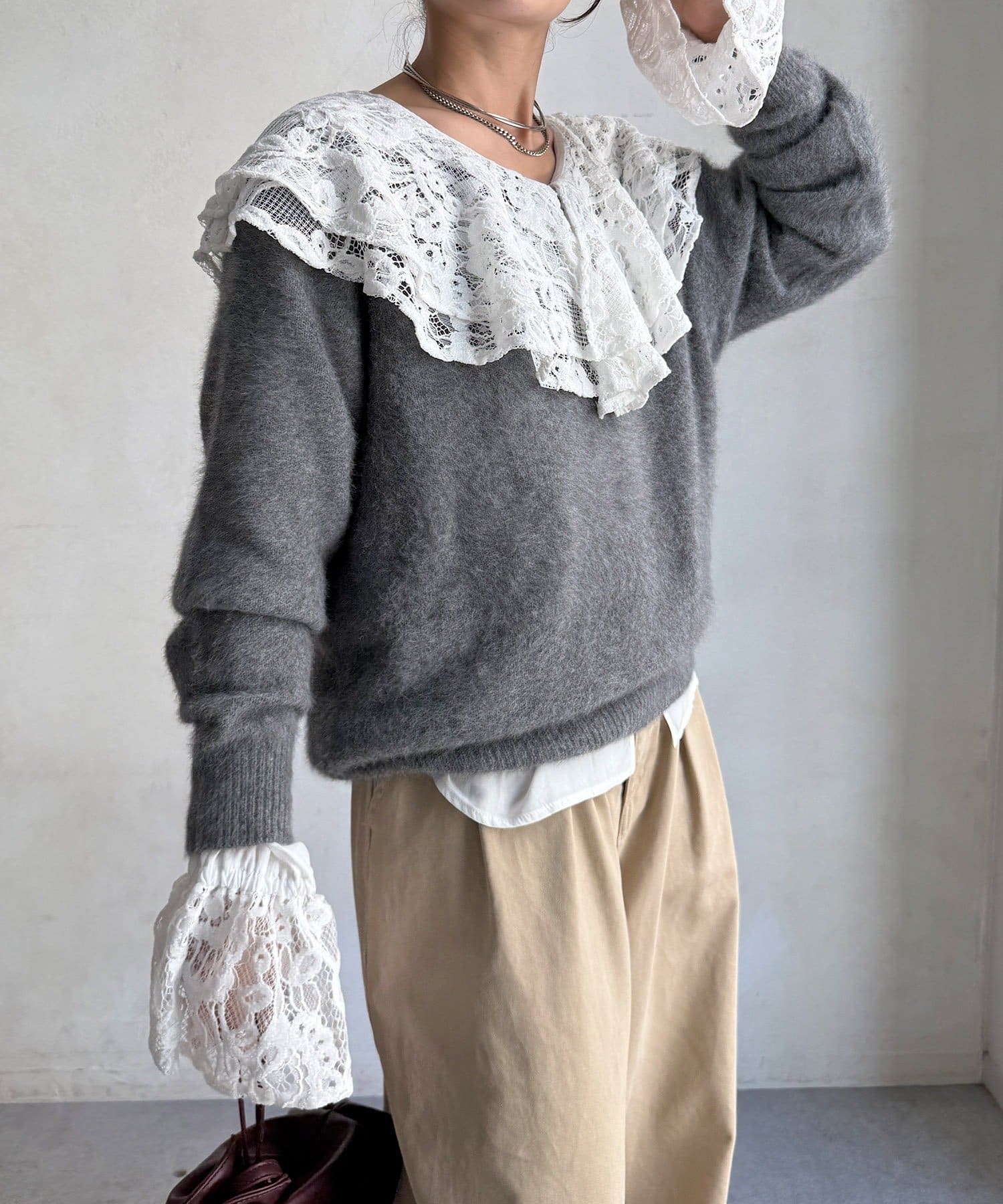 DOUDOU(ドゥドゥ) ファーカシミヤボートネックプルオーバー