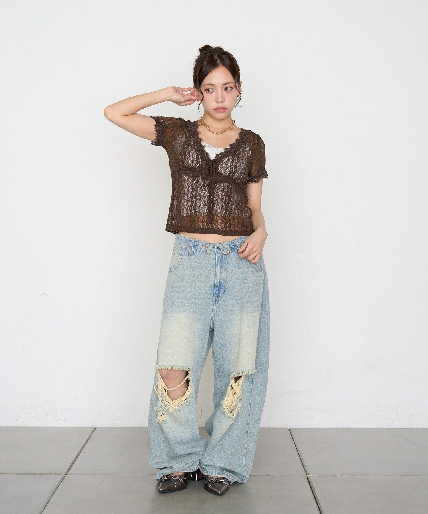 RAY CASSIN(レイカズン) レース切替半袖Tシャツ