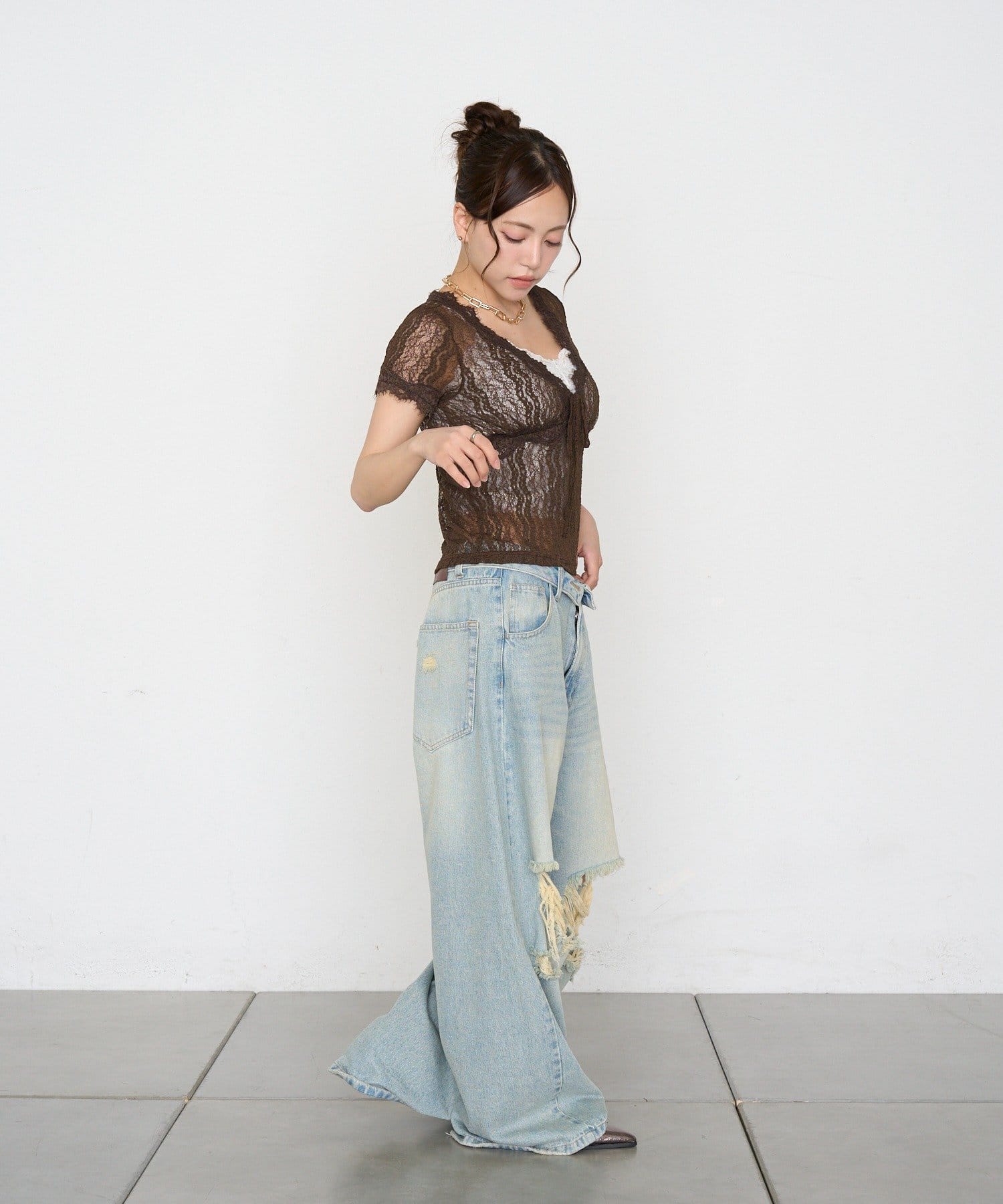 RAY CASSIN(レイカズン) レース切替半袖Tシャツ
