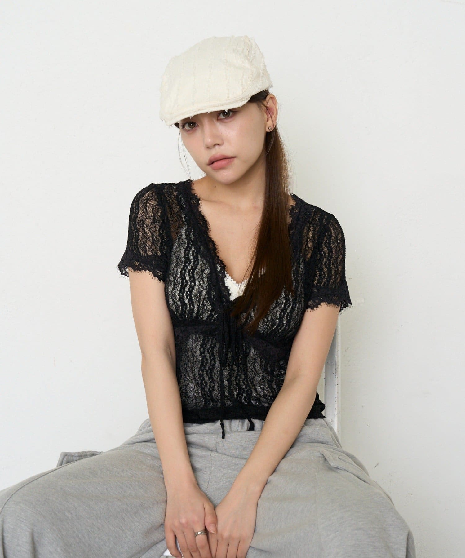 RAY CASSIN(レイカズン) レース切替半袖Tシャツ