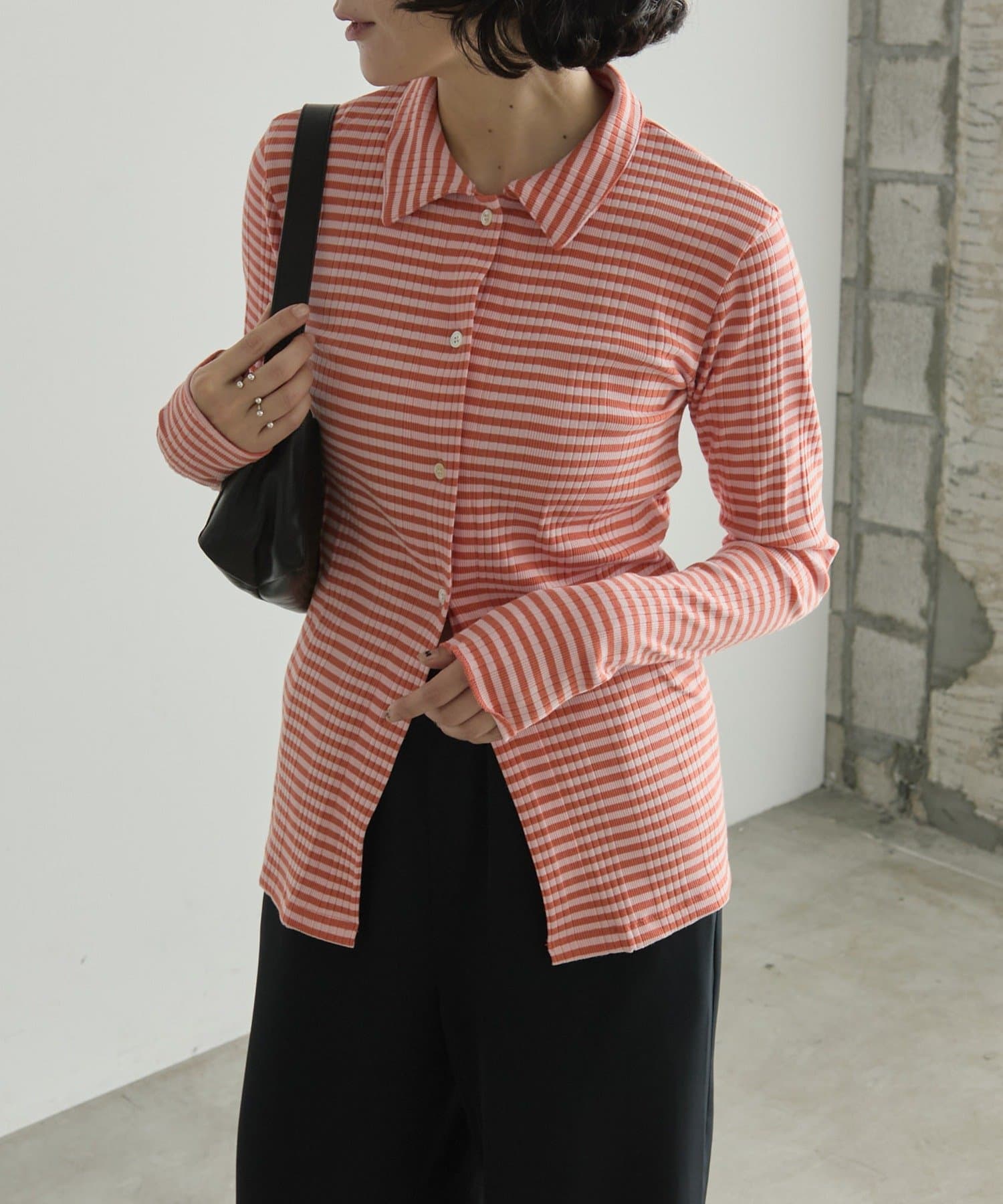 ear PAPILLONNER(イア パピヨネ) ボーダー襟付きリブトップス【MONT KEMMEL×SUM1 STYLE(モンケメル×スミスタイル)】