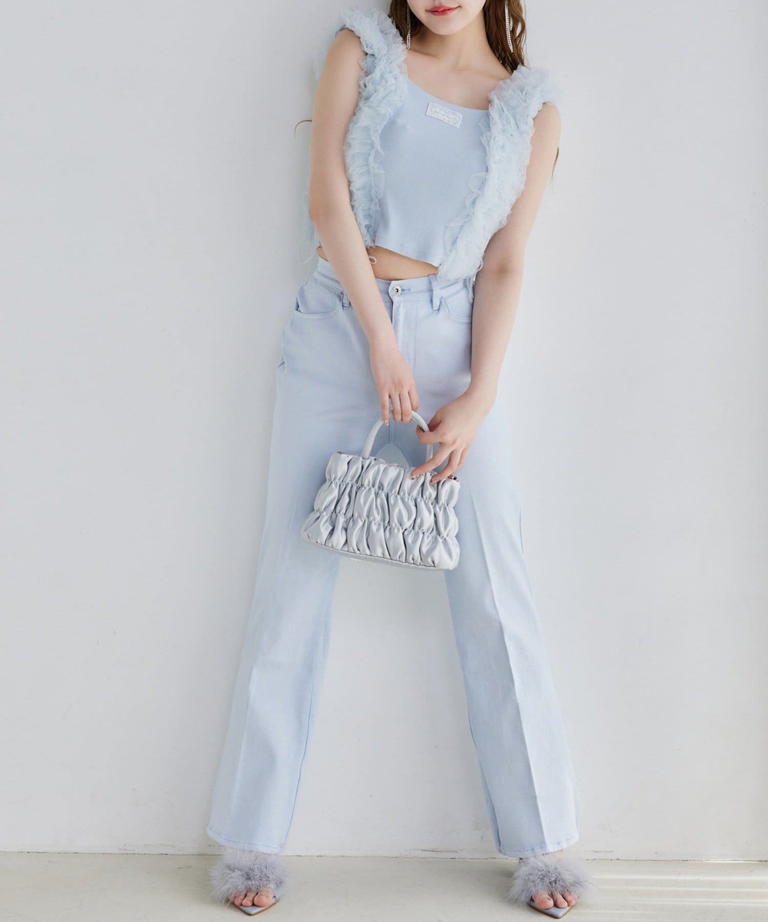 NICE CLAUP / OLIVE des OLIVE OUTLET(ナイスクラップ  / オリーブ デ オリーブ アウトレット) 【one after another】チュールフリルタンク